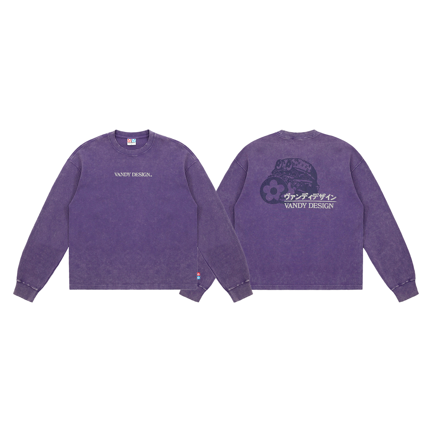 VANDYTHEPINK® VANDY DESIGN L/S 紫 漢堡印花 華夫格 長T【VD1040-103】