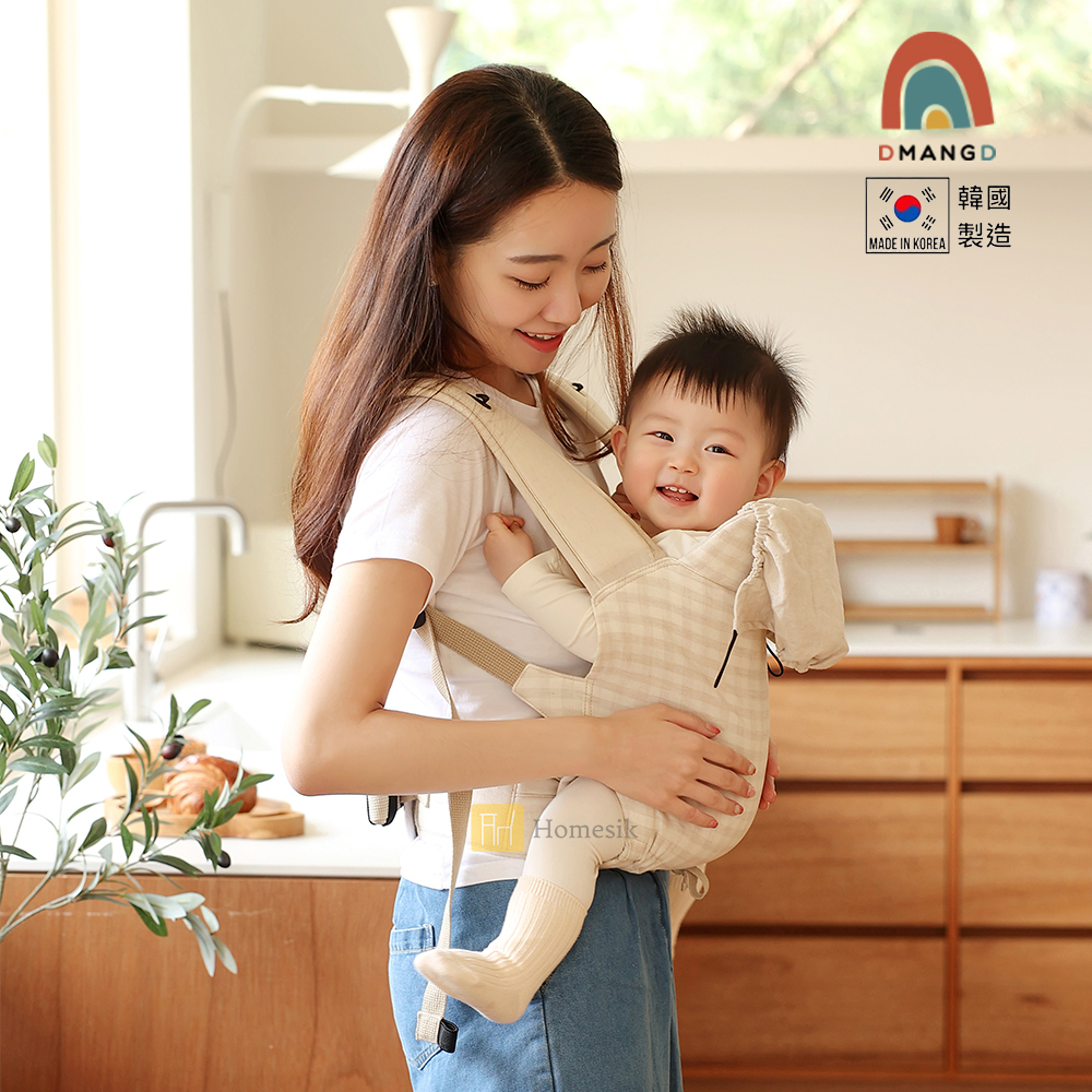 韓國 illi 透氣多功能嬰兒背帶 - 奶油格紋 (四季適用) P00000BH