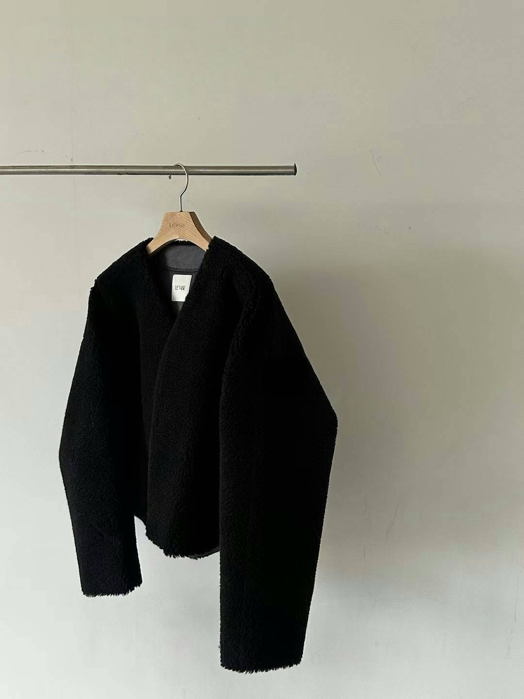 正韓純色V領羊羔毛短外套