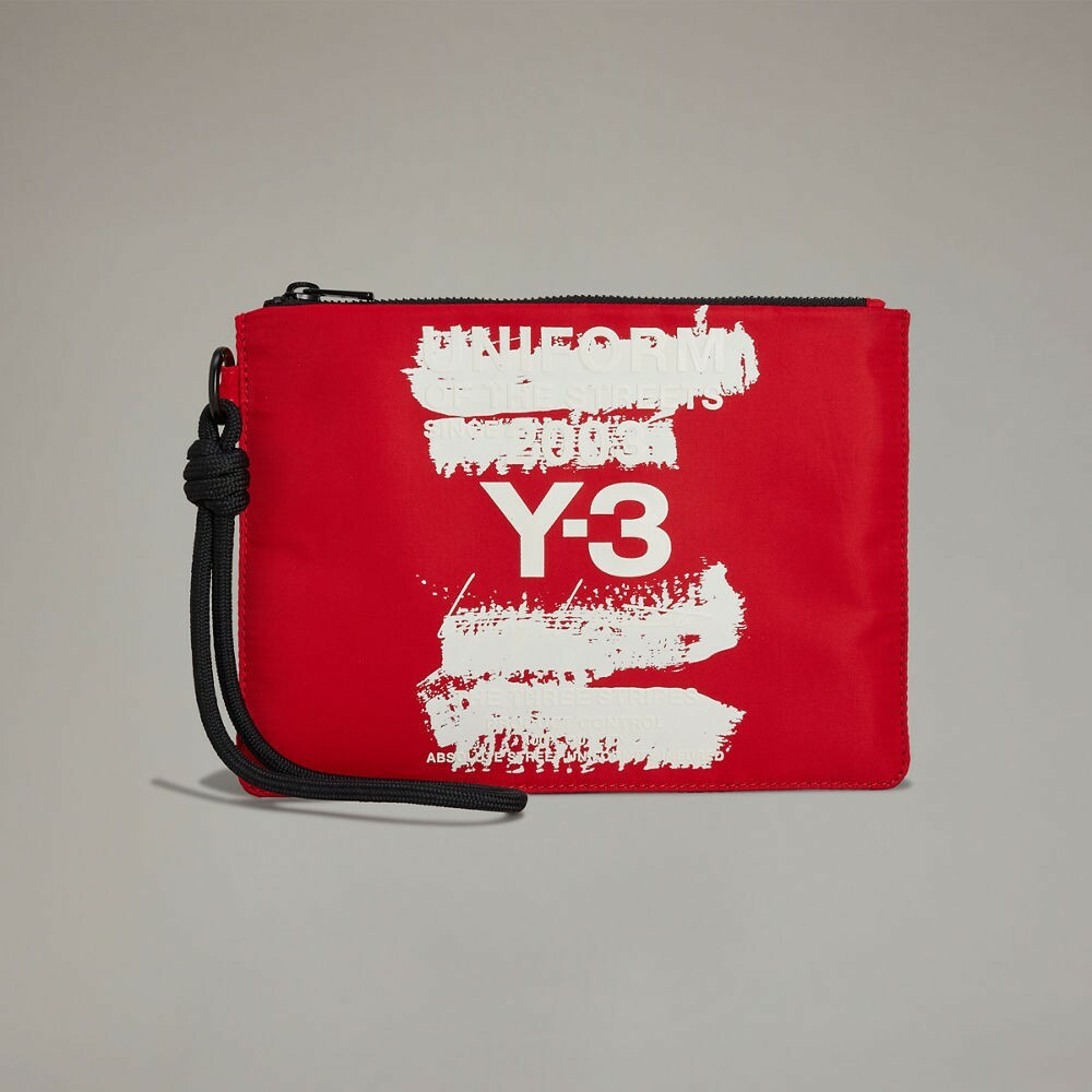 【 Y-3 POUCH 筆觸圖案隨身手拿包 - 紅 】