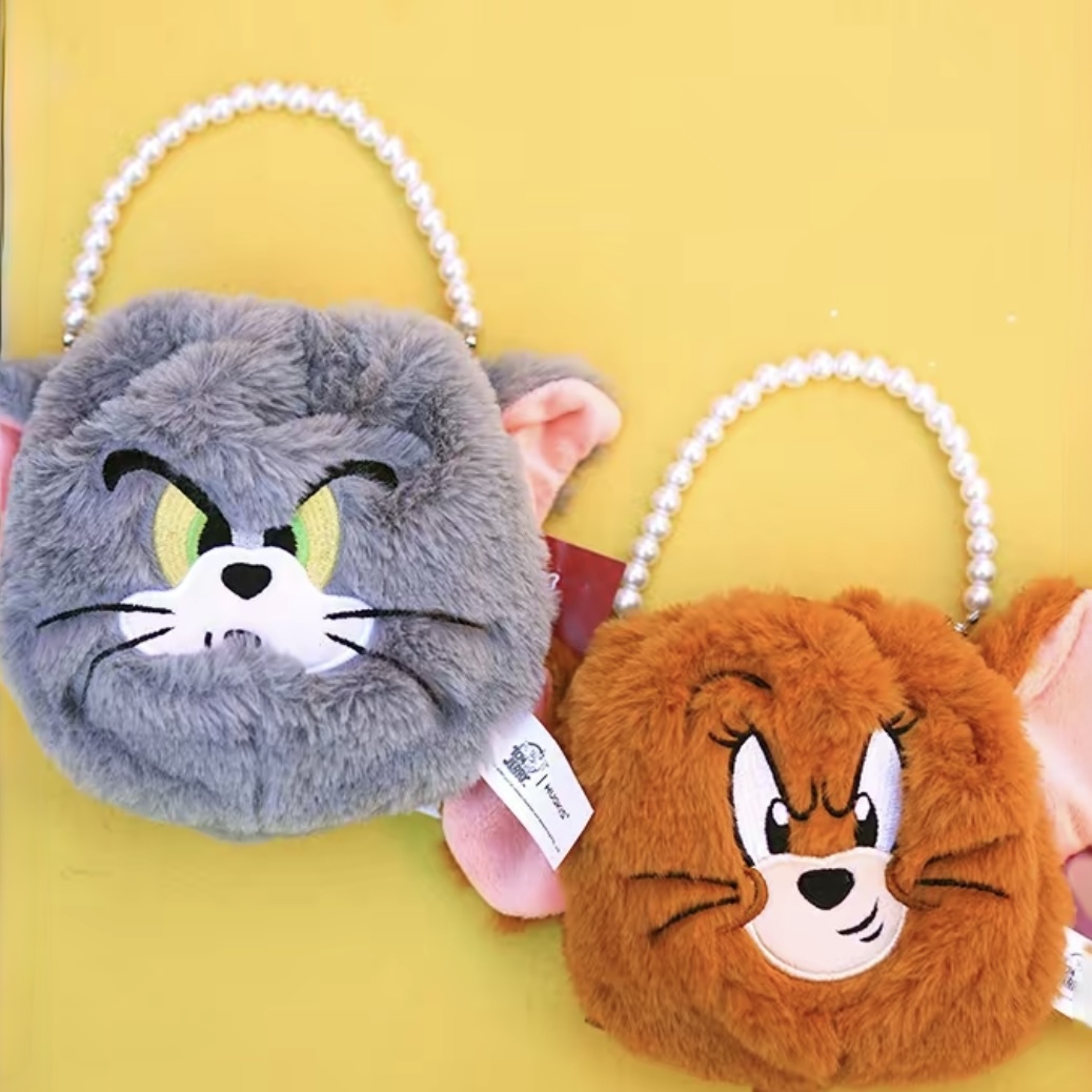 湯姆貓與傑利鼠 TOM&JERRY 珍珠背帶 大頭 絨毛 隨身包 小包 /預購