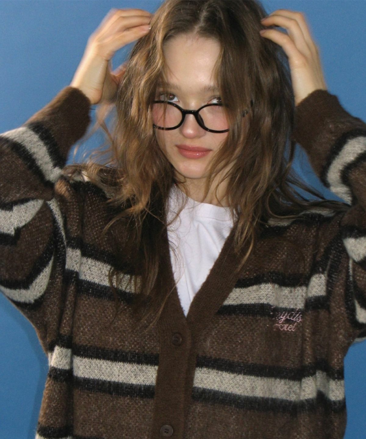 RONRON HAIRY STRIPE MOHAIR OVERSIZED KNIT CARDIGAN