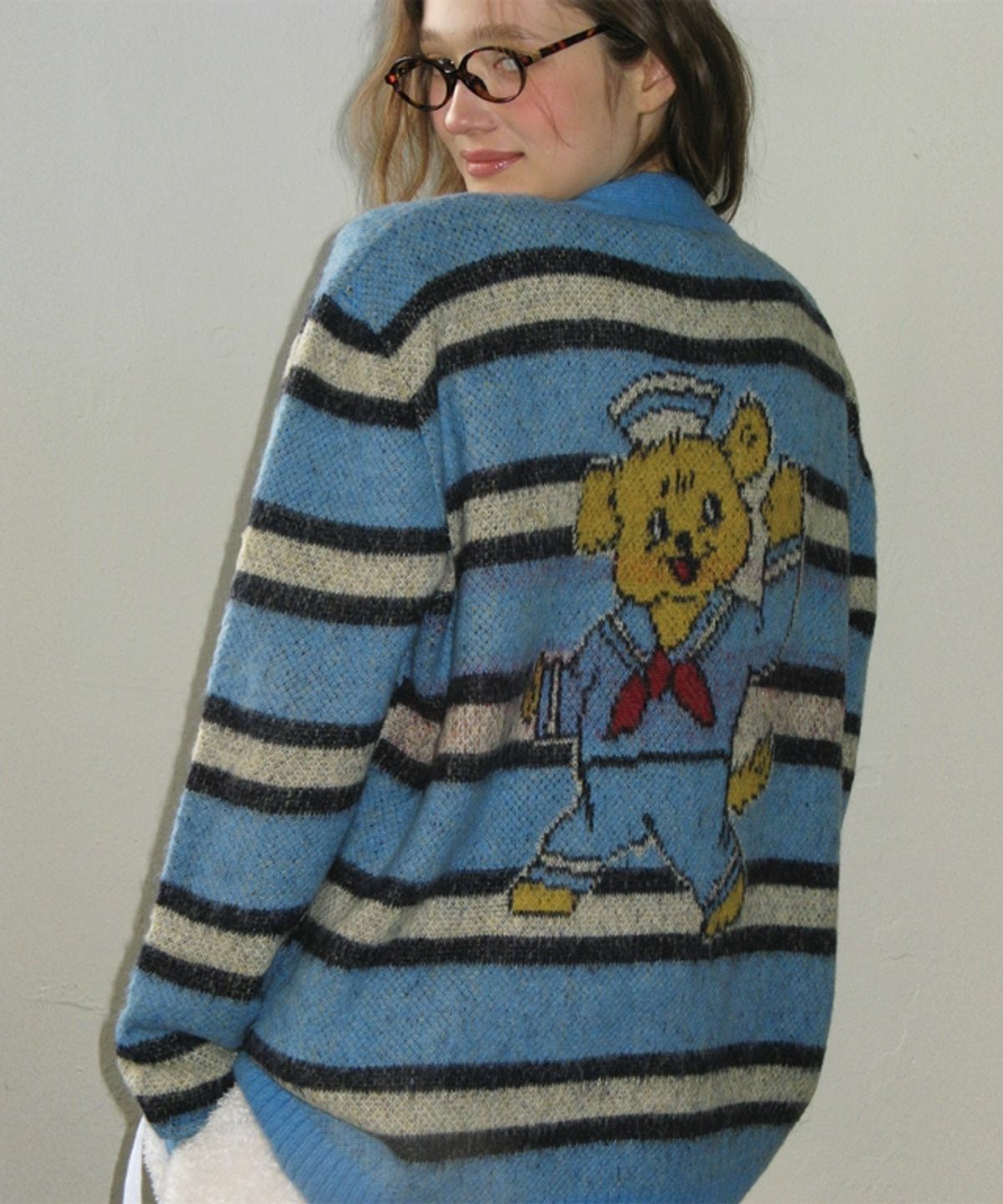 RONRON HAIRY STRIPE MOHAIR OVERSIZED KNIT CARDIGAN