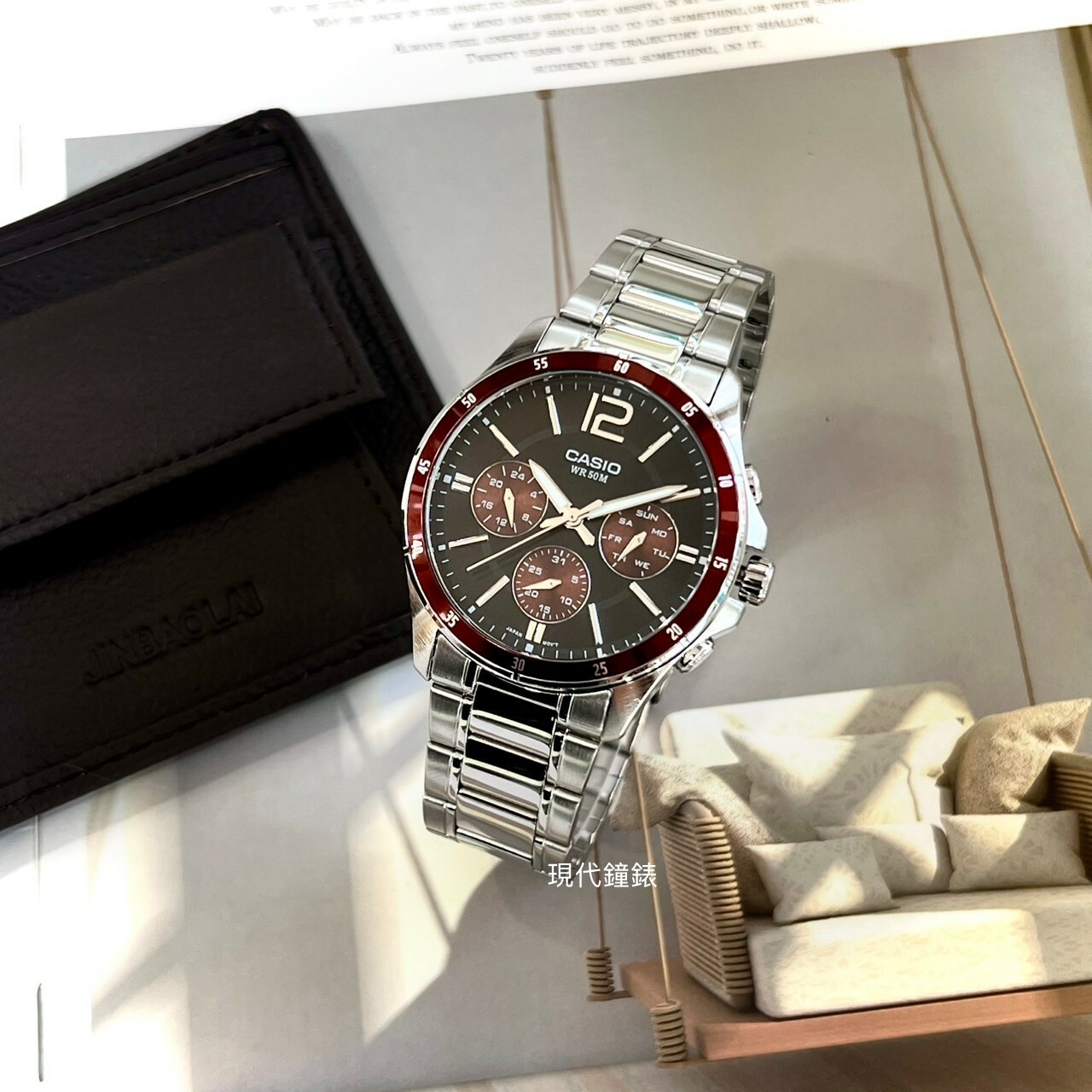 【CASIO 卡西歐】低調紳士三眼不銹鋼男錶 MTP-1374D-5A 43.5mm 現代鐘錶