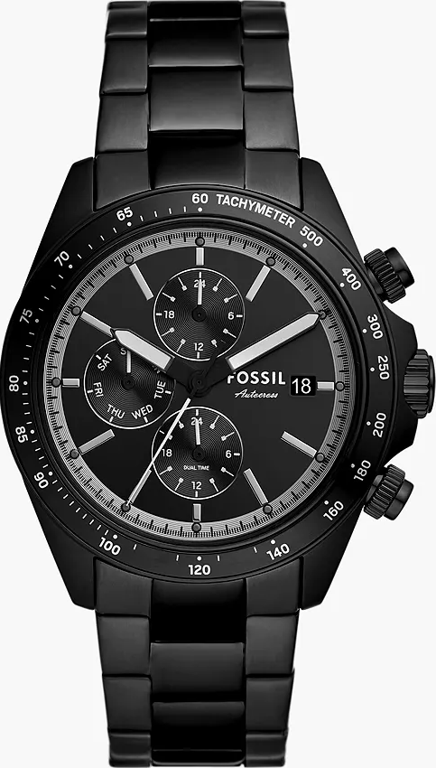 萬年鐘錶 - Fossil  休閒運動全黑三眼計時不銹鋼錶帶男錶  BQ2875  錶徑42MM