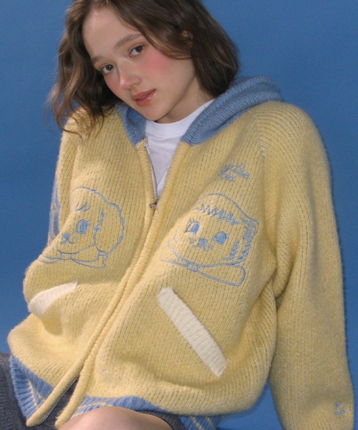 RONRON FURRY FRIENDS KNIT HOOD ZIP UP