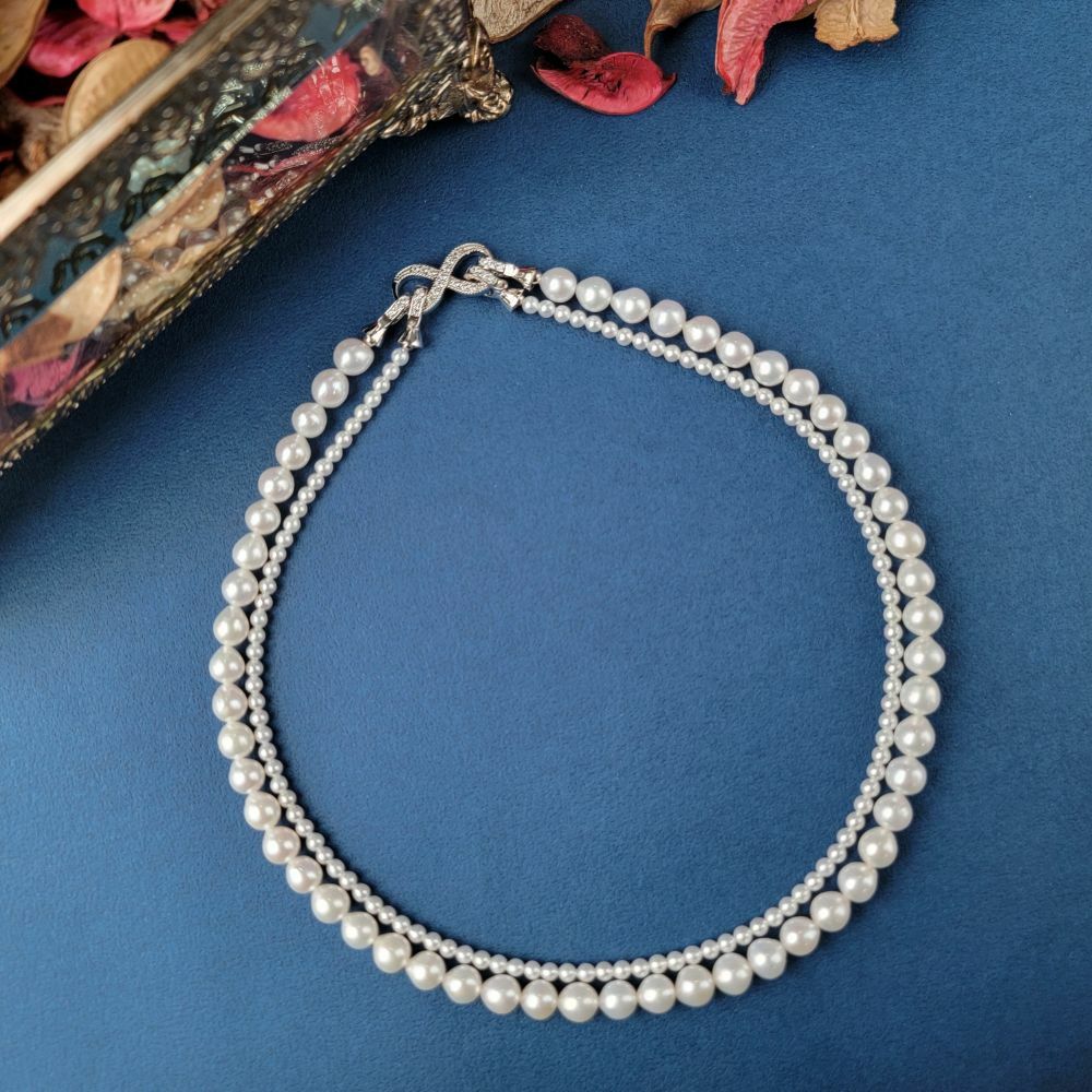 【me.luxe】SV雙層珍珠無限項鍊8mm