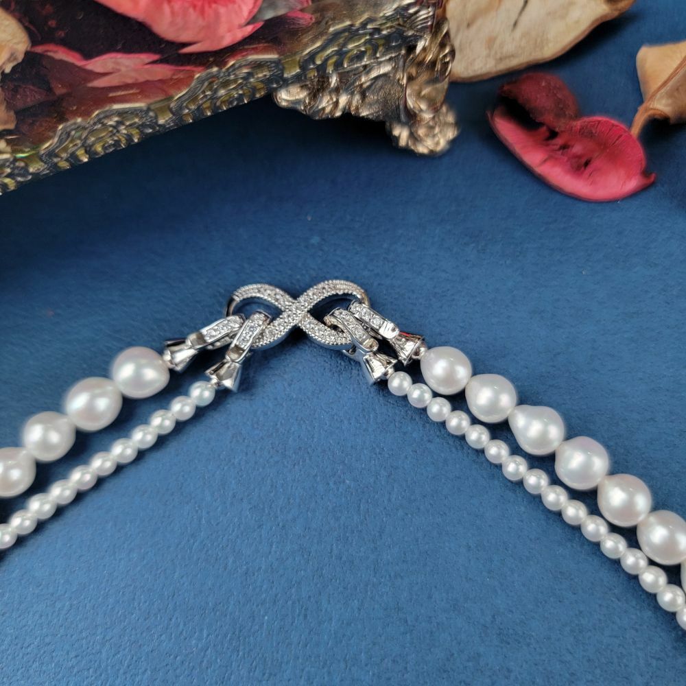 【me.luxe】SV雙層珍珠無限項鍊8mm