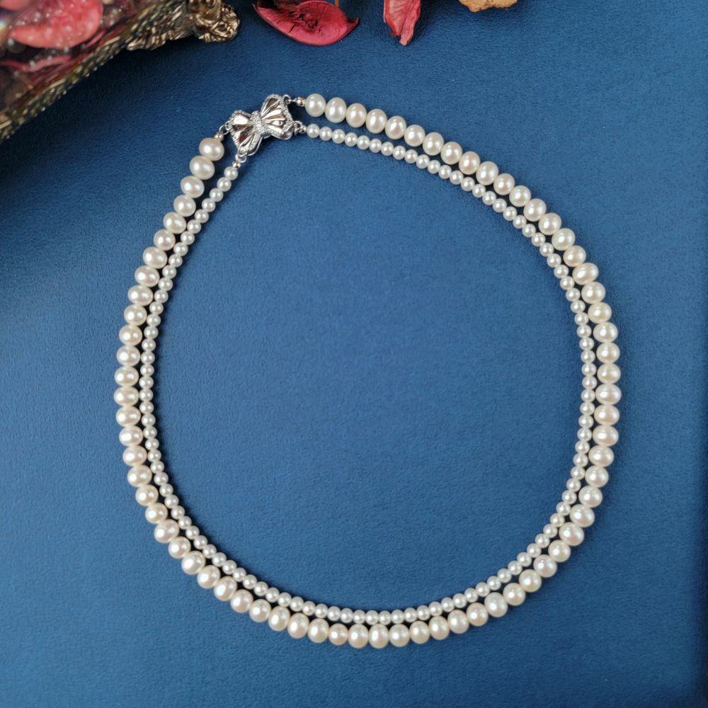 【me.luxe】SV雙層珍珠蝴蝶扣鍊6mm