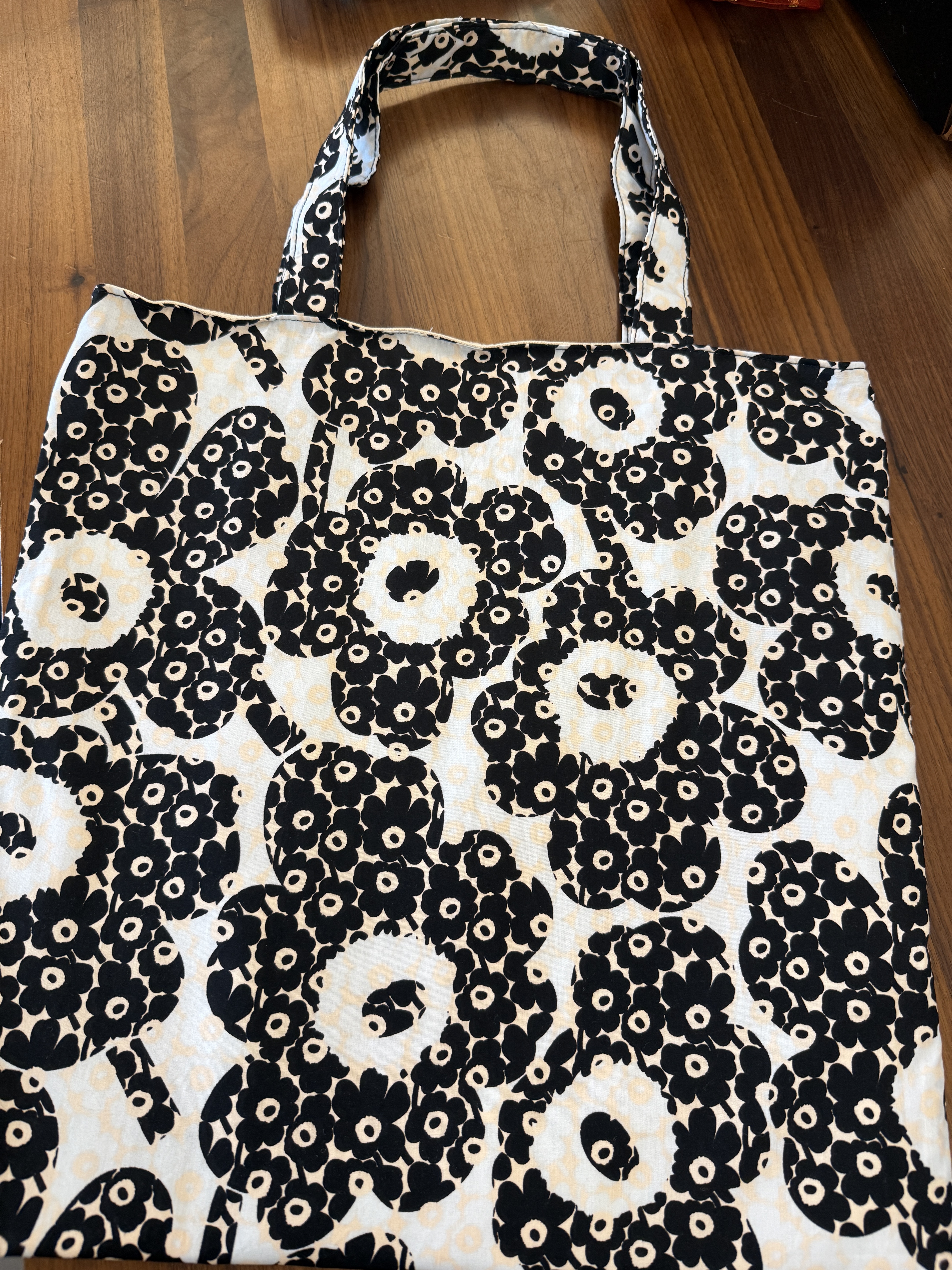 Square Tote | Marimekko rare cotton fabric| black x blue nano fabric