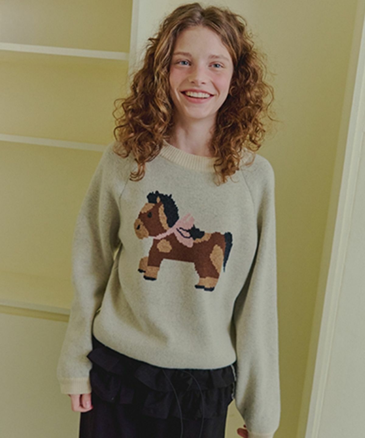RONRON FURRY PONY RAGLAN JACQUARD KNIT