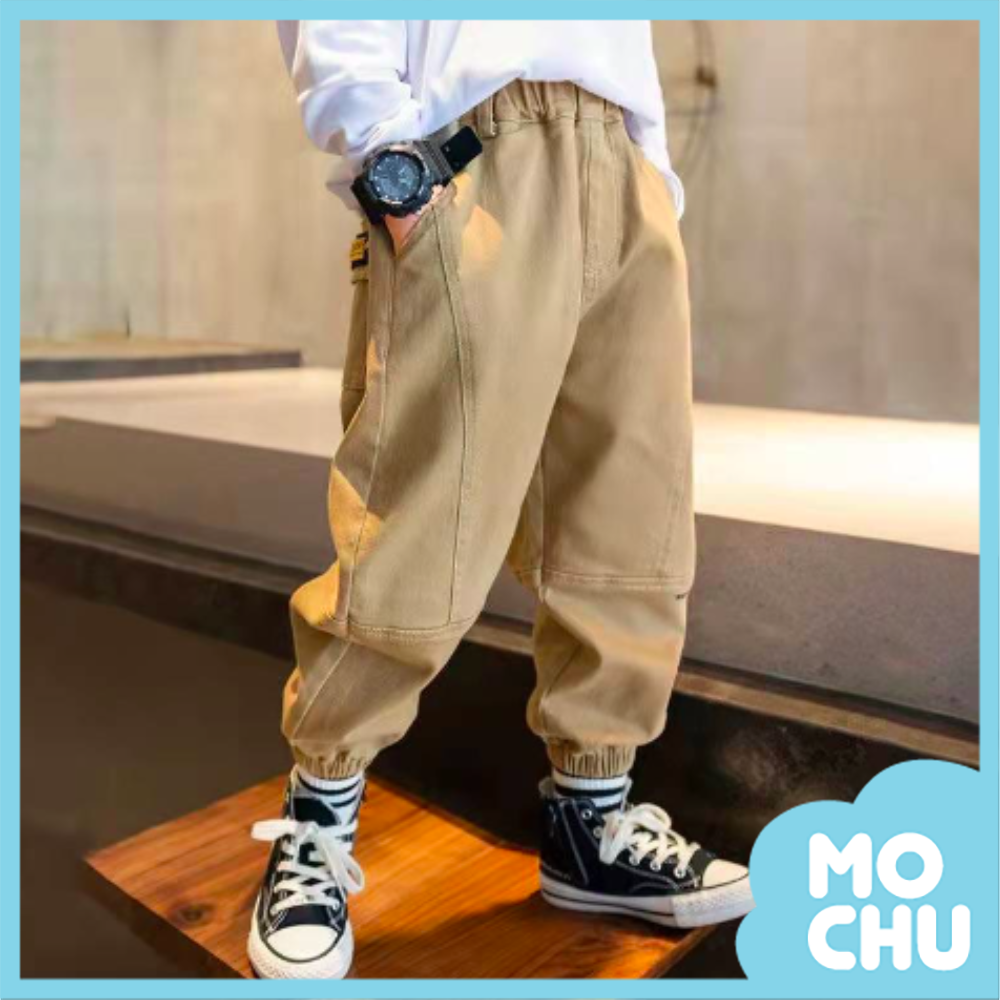 (110cm現貨)小標籤素面縮口工裝褲