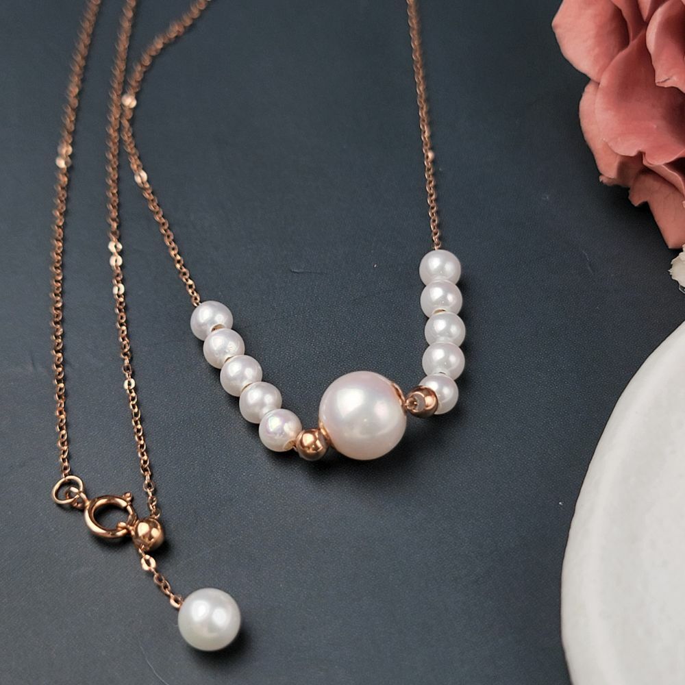 【me.luxe】K18金球滑動珍珠項鍊/黃K金、玫瑰金