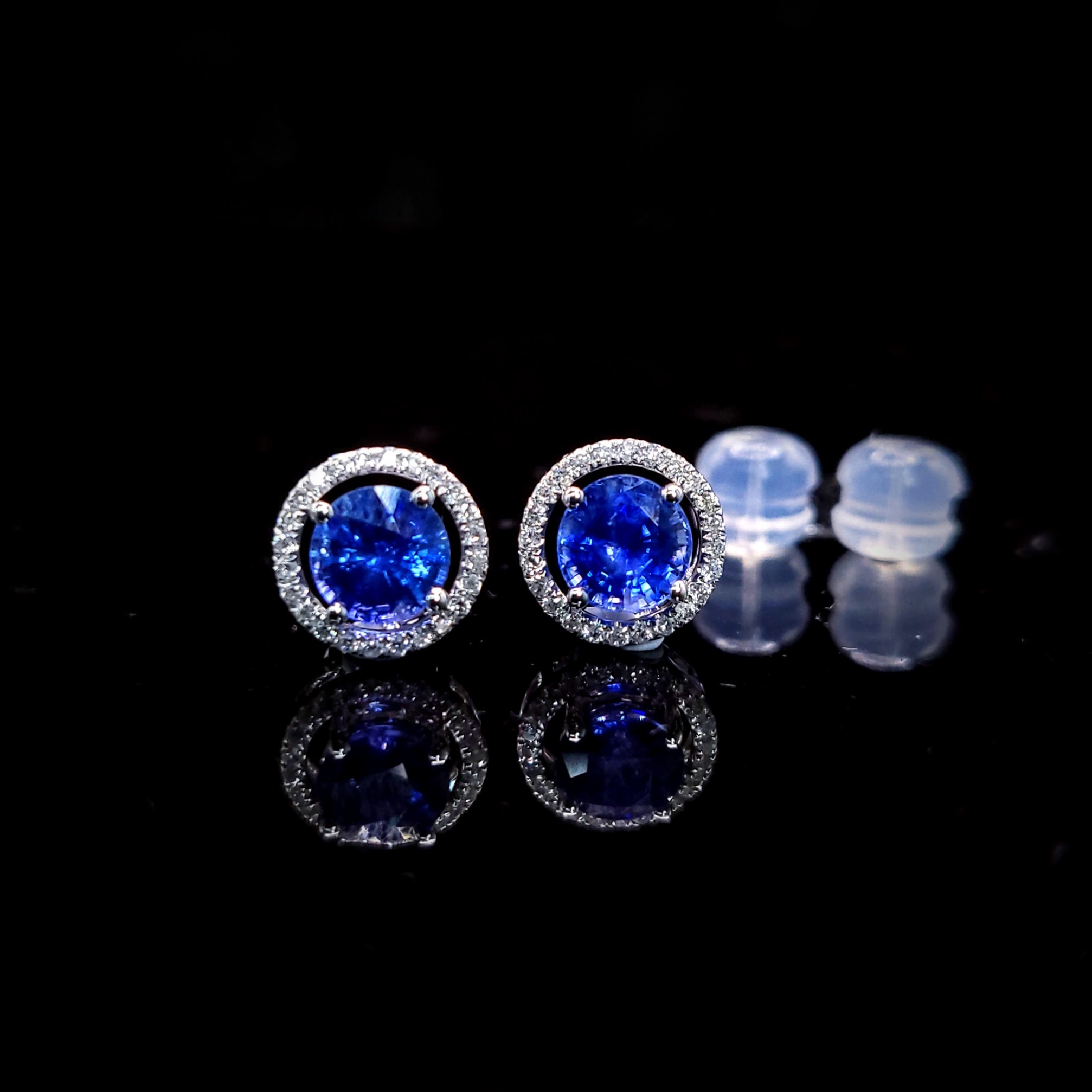 18K White Gold 1.42ct Sapphire and Diamond Earrings
