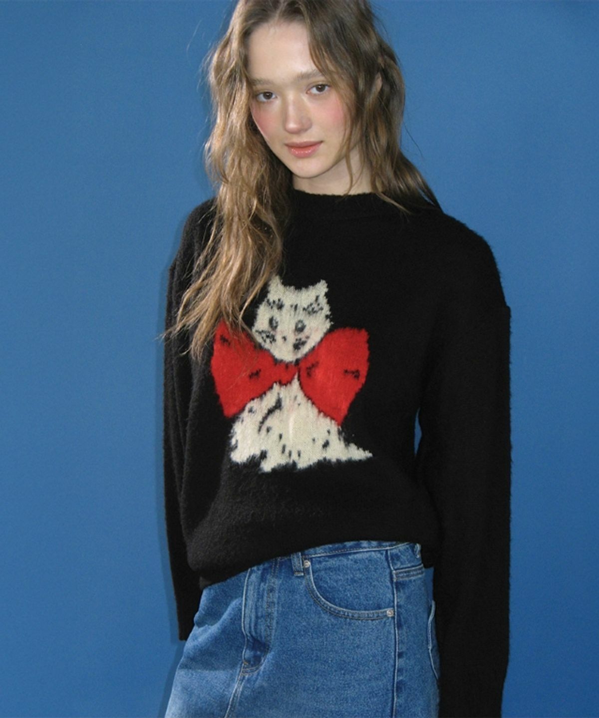 RONRON RIBBON CAT MOHAIR PULLOVER KNIT