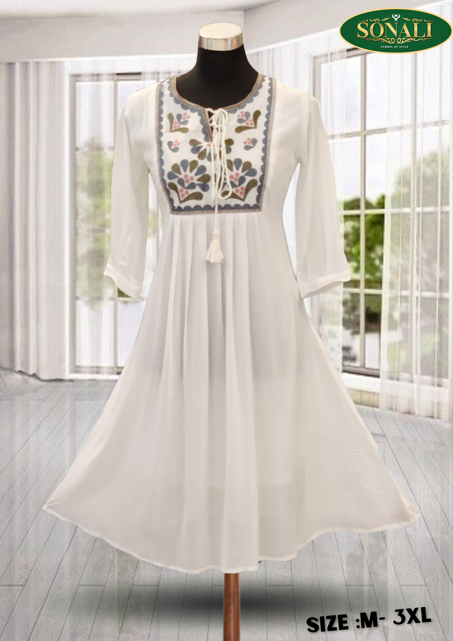 Sonali Premier Quality Women's Rayon Embroidered 3/4 Sleeve A-Line Dresses