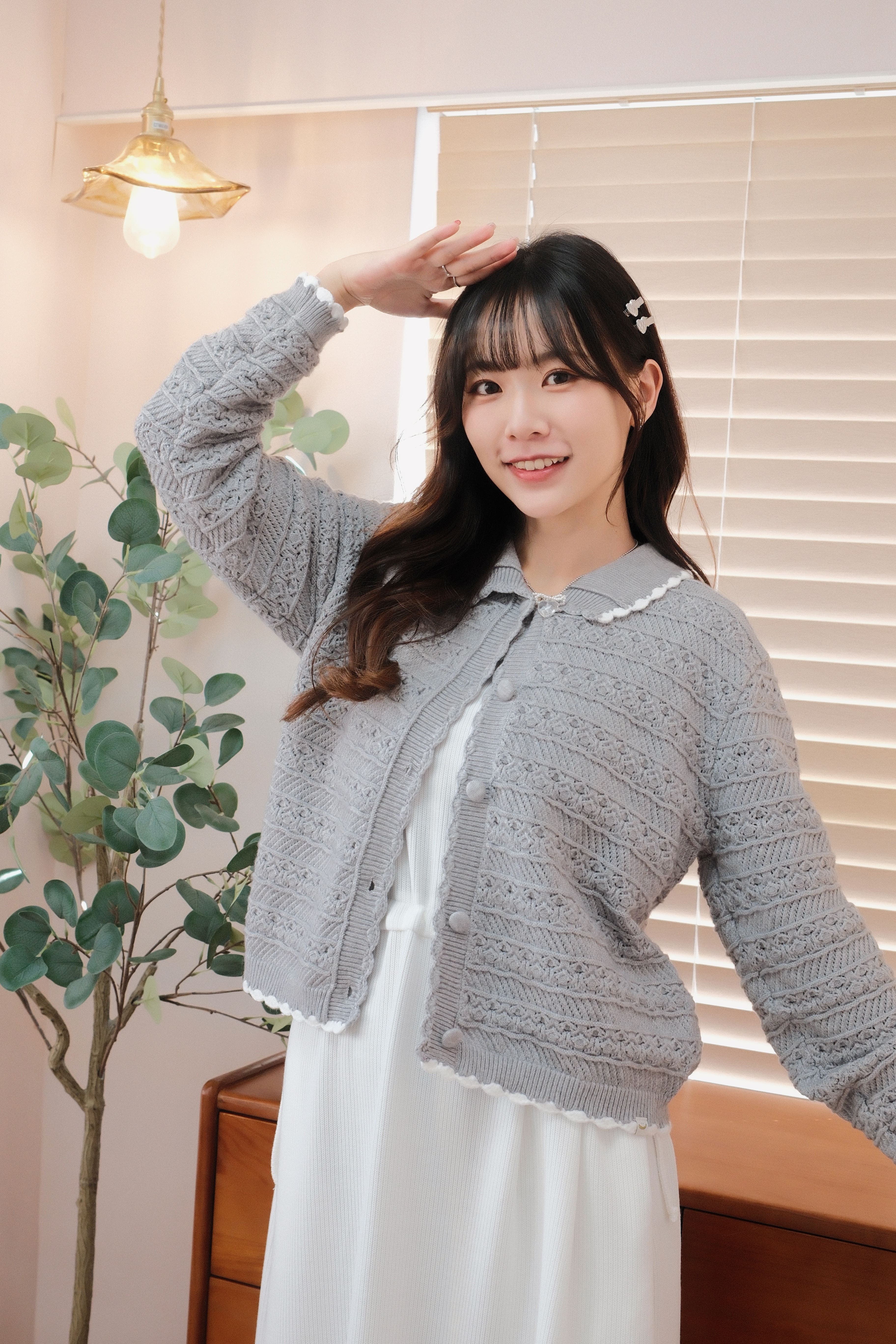 三色 / 鈎花拼色包邊針織外套 / Crochet Mixed Color Knitted Jacket