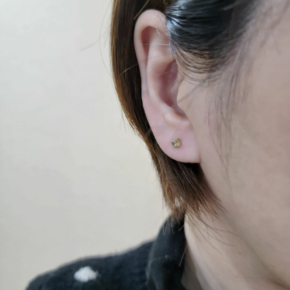 【me.luxe】K18方糖綠彩藍寶耳環