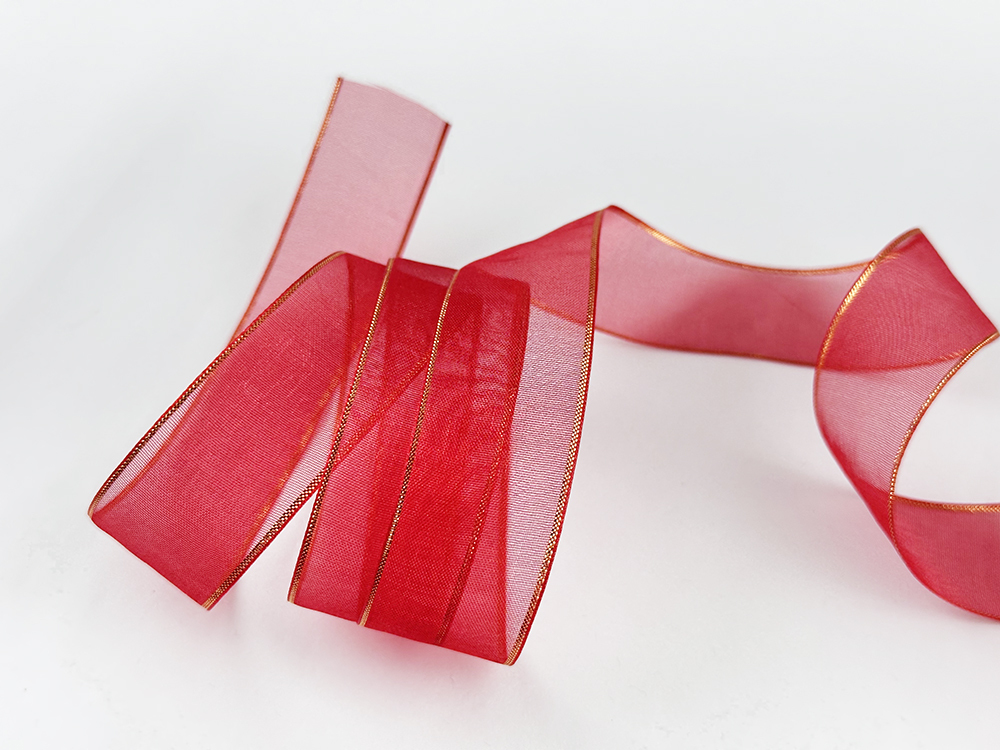 極細金邊_超薄網紗/濃紅鑲金/25mmx50M_絕版品_Outlet