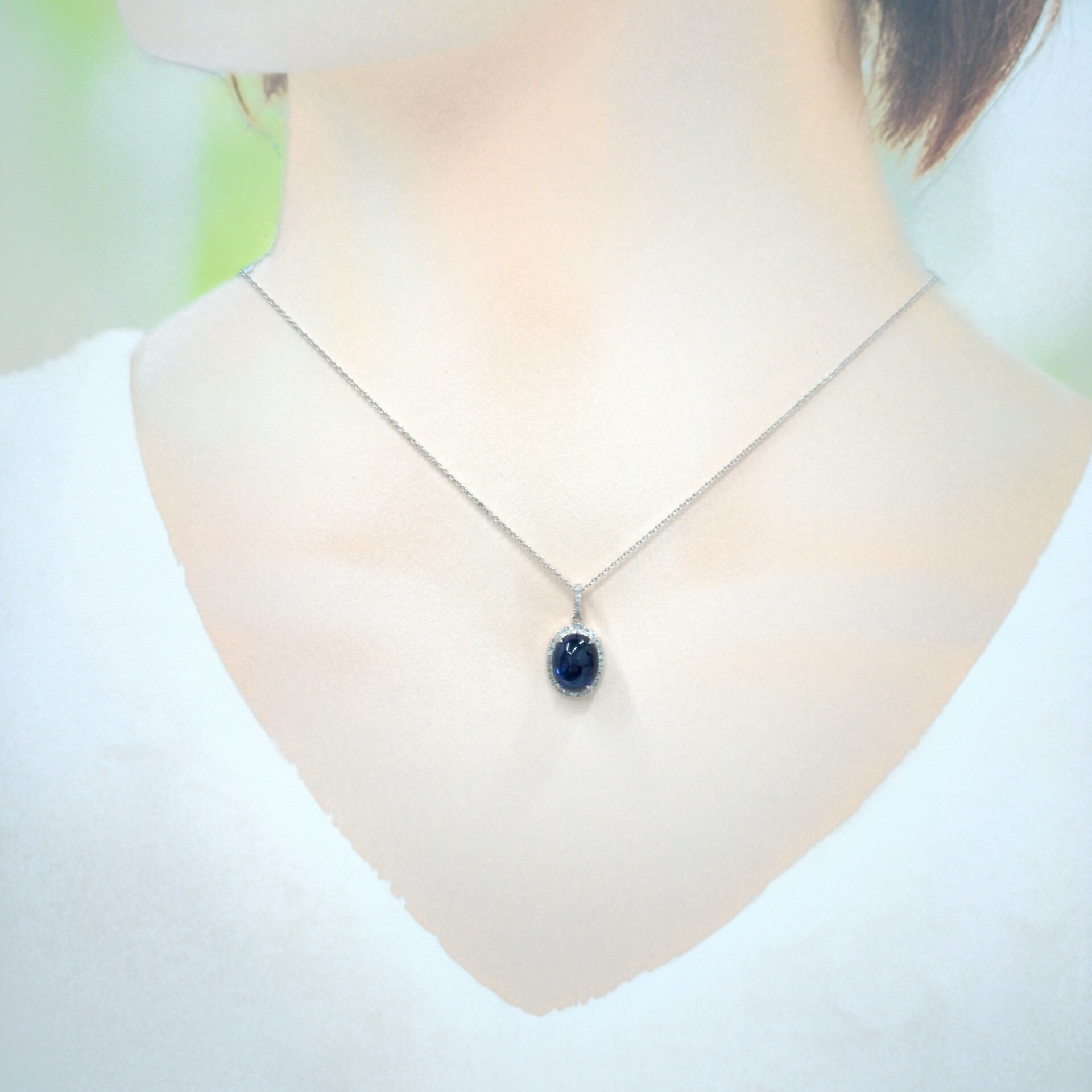 18K White Gold 3.83ct Sapphire and Diamond Pendant