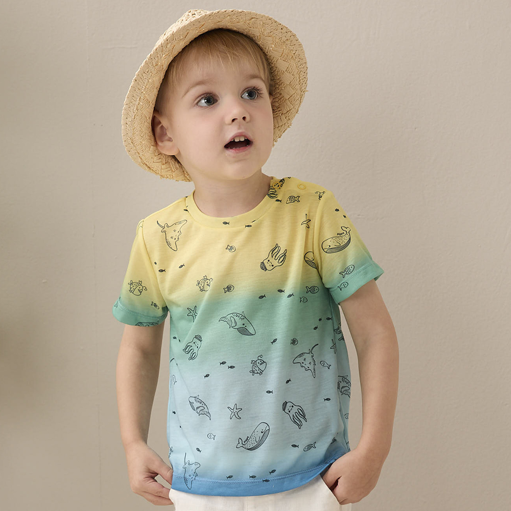 PIPPY 涼爽海洋生物漸層短袖上衣 藍綠