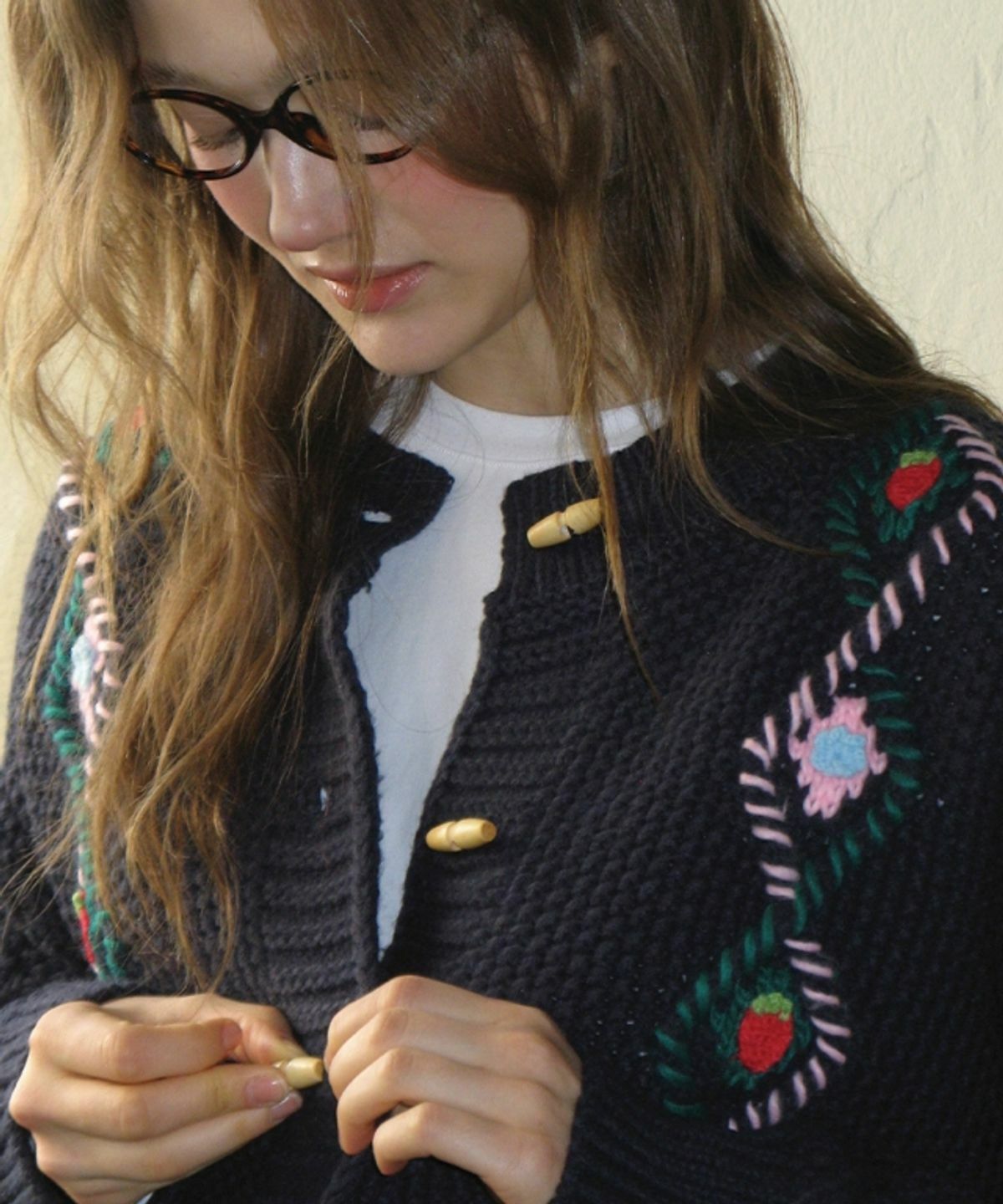 RONRON BERRY HANDMADE POINT FISHERMAN TOGGLE CARDIGAN