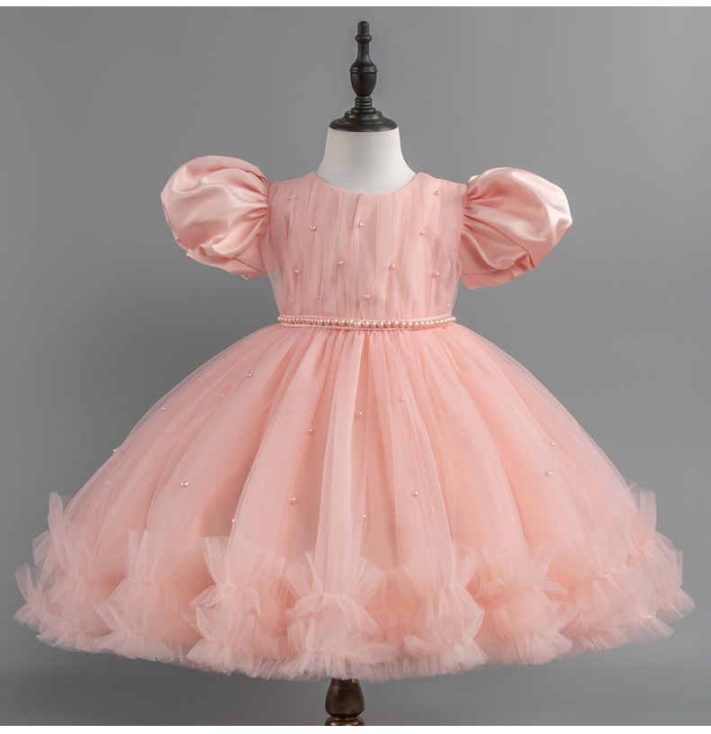 周歲禮服 緞面澎袖釘珠小禮服 5色 80-120cm #8322