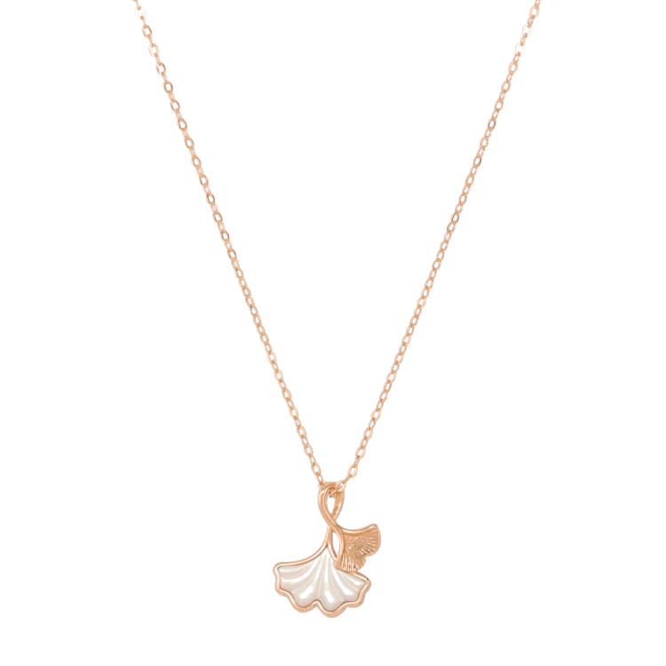 純銀項鍊，女士項鍊 典雅杏葉搭配溫潤白貝母；象徵堅韌與智慧（3994玫瑰金）