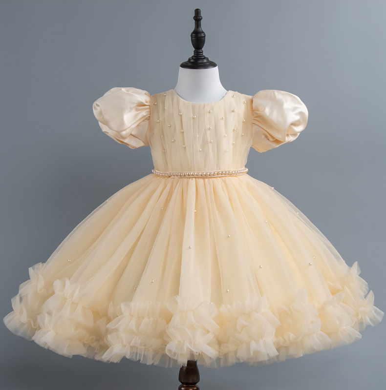 周歲禮服 緞面澎袖釘珠小禮服 5色 80-120cm #8322