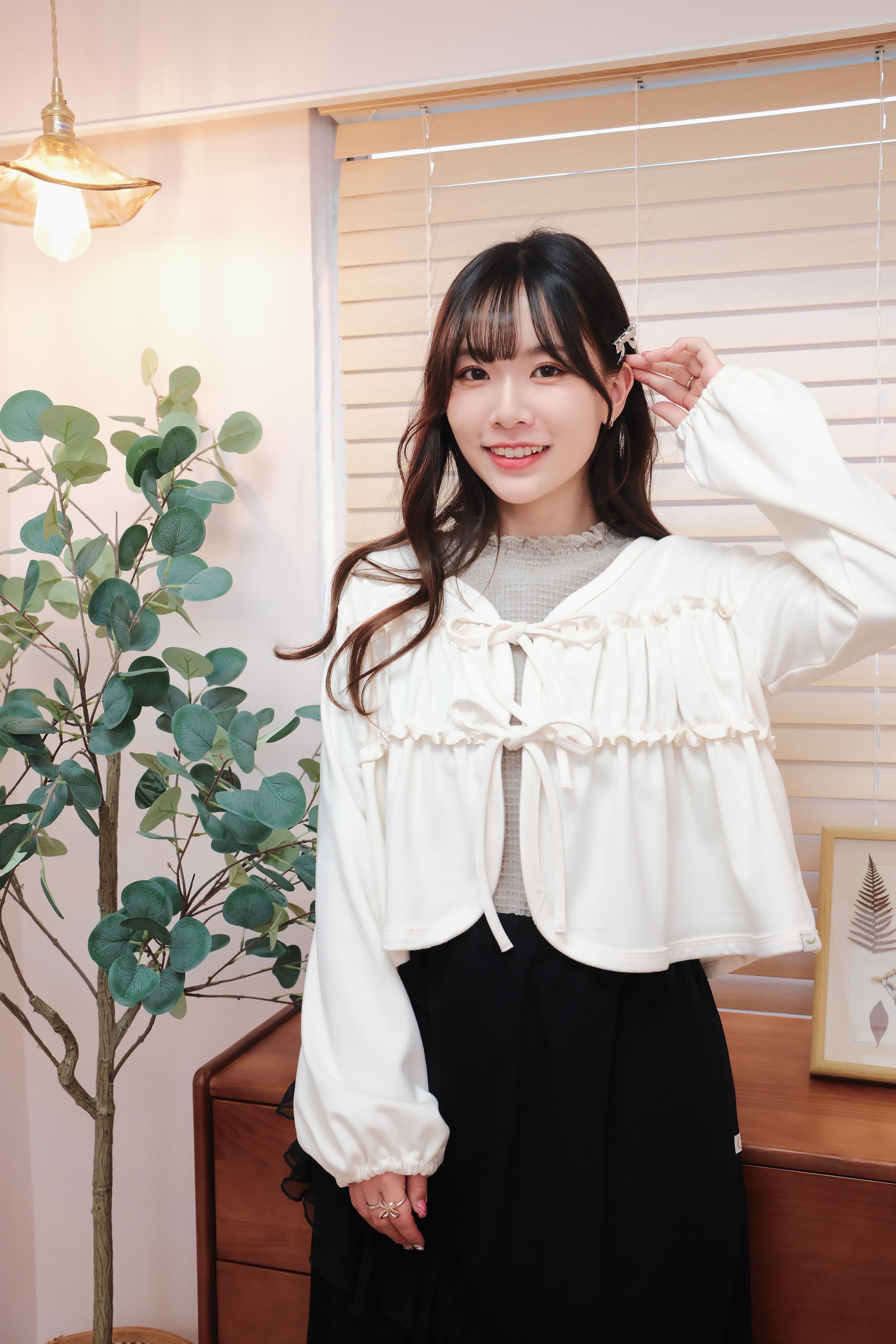 兩色／絨面雙蝴蝶圓邊外套／Double Ribbon Round Edge Jacket