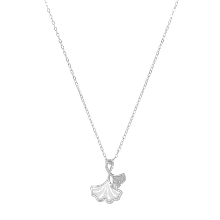 純銀項鍊，女士項鍊 典雅杏葉搭配溫潤白貝母；象徵堅韌與智慧（3994銀色）