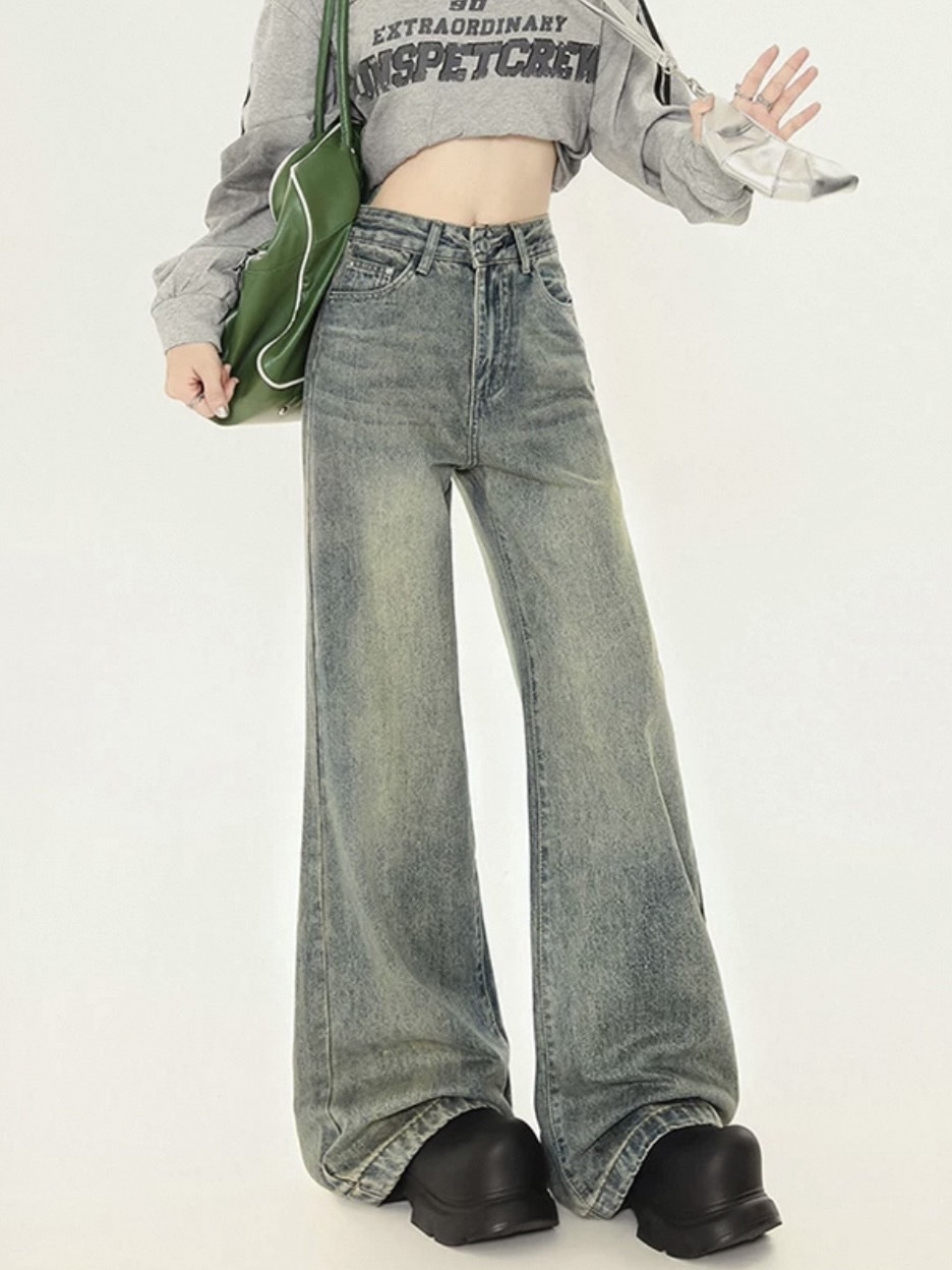 年末出清✧˖°隱藏商品⭐️復古尼黃刷色 水洗藍微喇叭牛仔褲