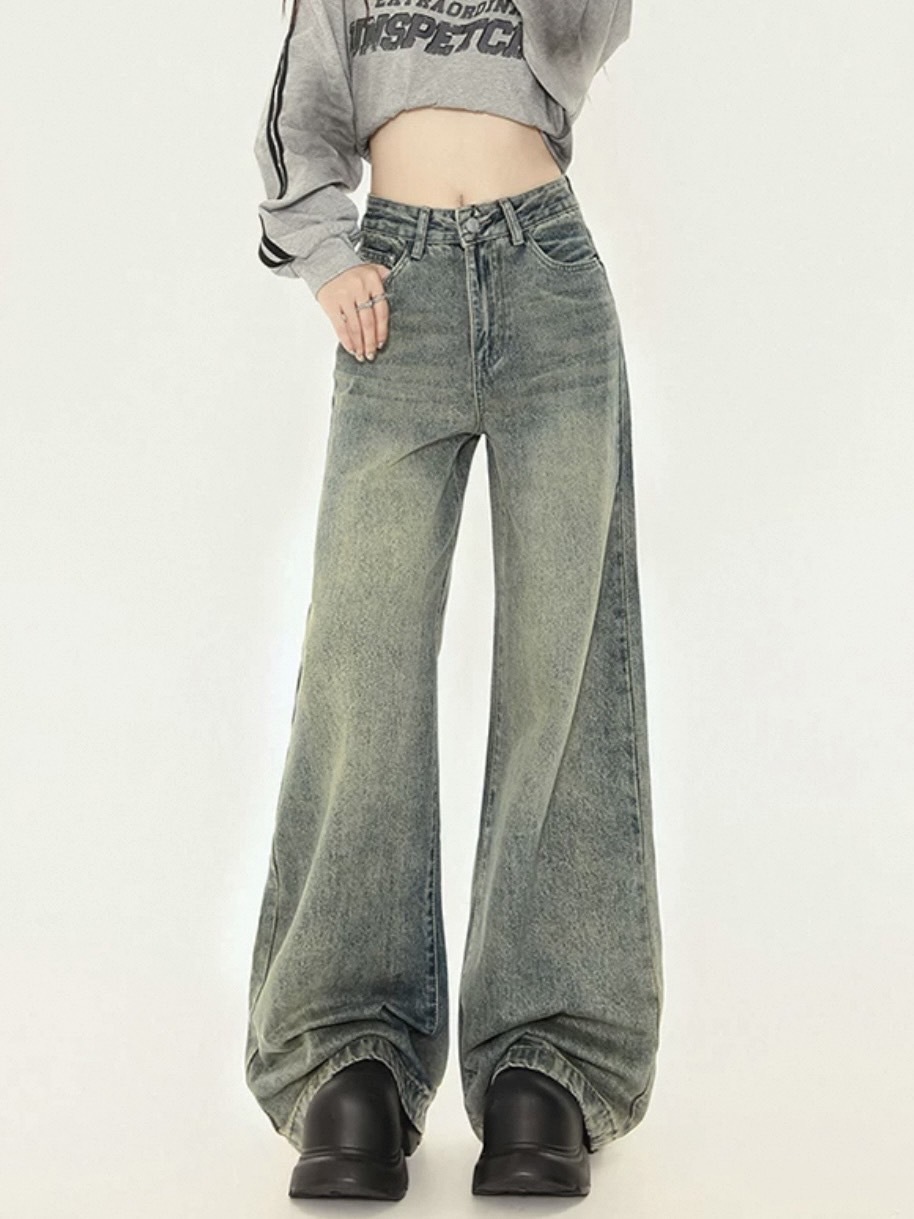 年末出清✧˖°隱藏商品⭐️復古尼黃刷色 水洗藍微喇叭牛仔褲