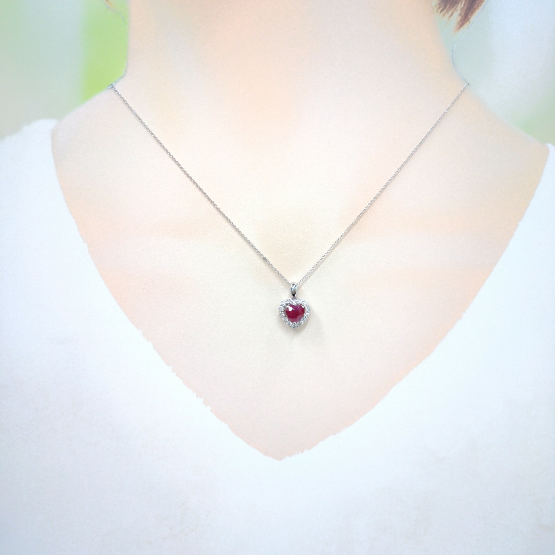 18K White Gold 1.06ct Ruby and Diamond Pendant