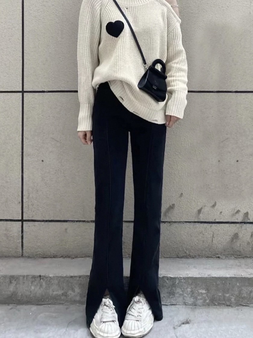 年末出清✧˖°黑色西裝褲 開衩喇叭修腿褲