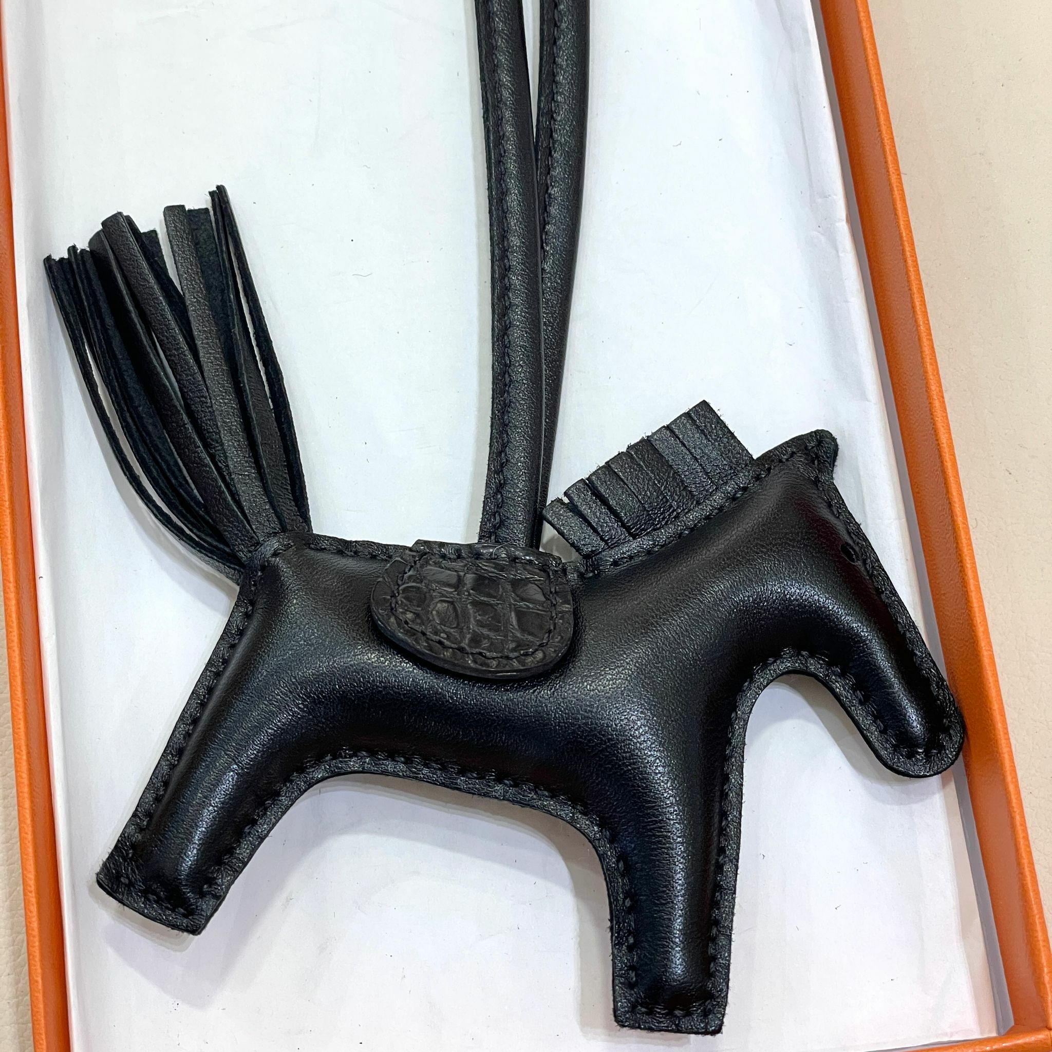 全新HERMES Rodeo 馬仔 PM  Charm  Touch 黑色羊皮拼鱷魚皮,愛馬仕手袋吊飾, #BRAND NEW #香榭站正品
