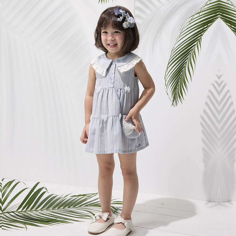 PIPPY 復古大領圍蛋糕洋裝附蝴蝶結小包 藍