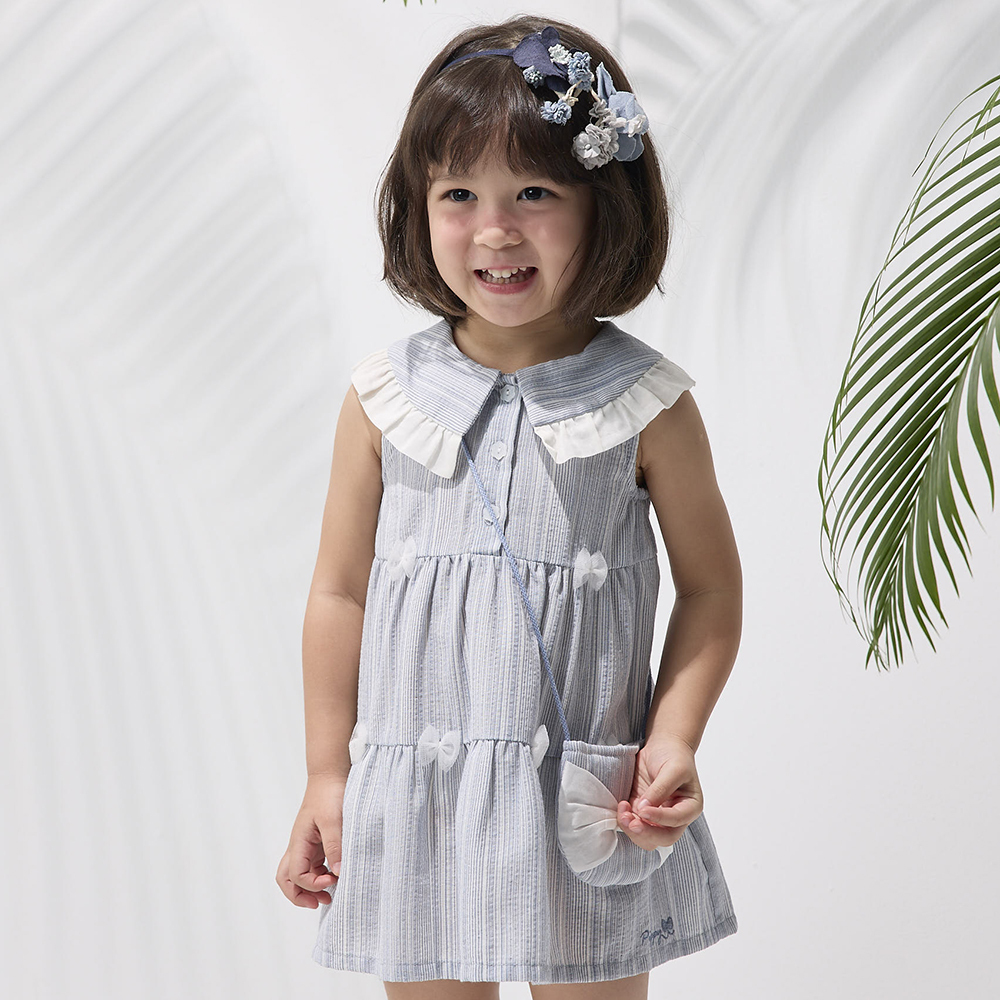 PIPPY 復古大領圍蛋糕洋裝附蝴蝶結小包 藍