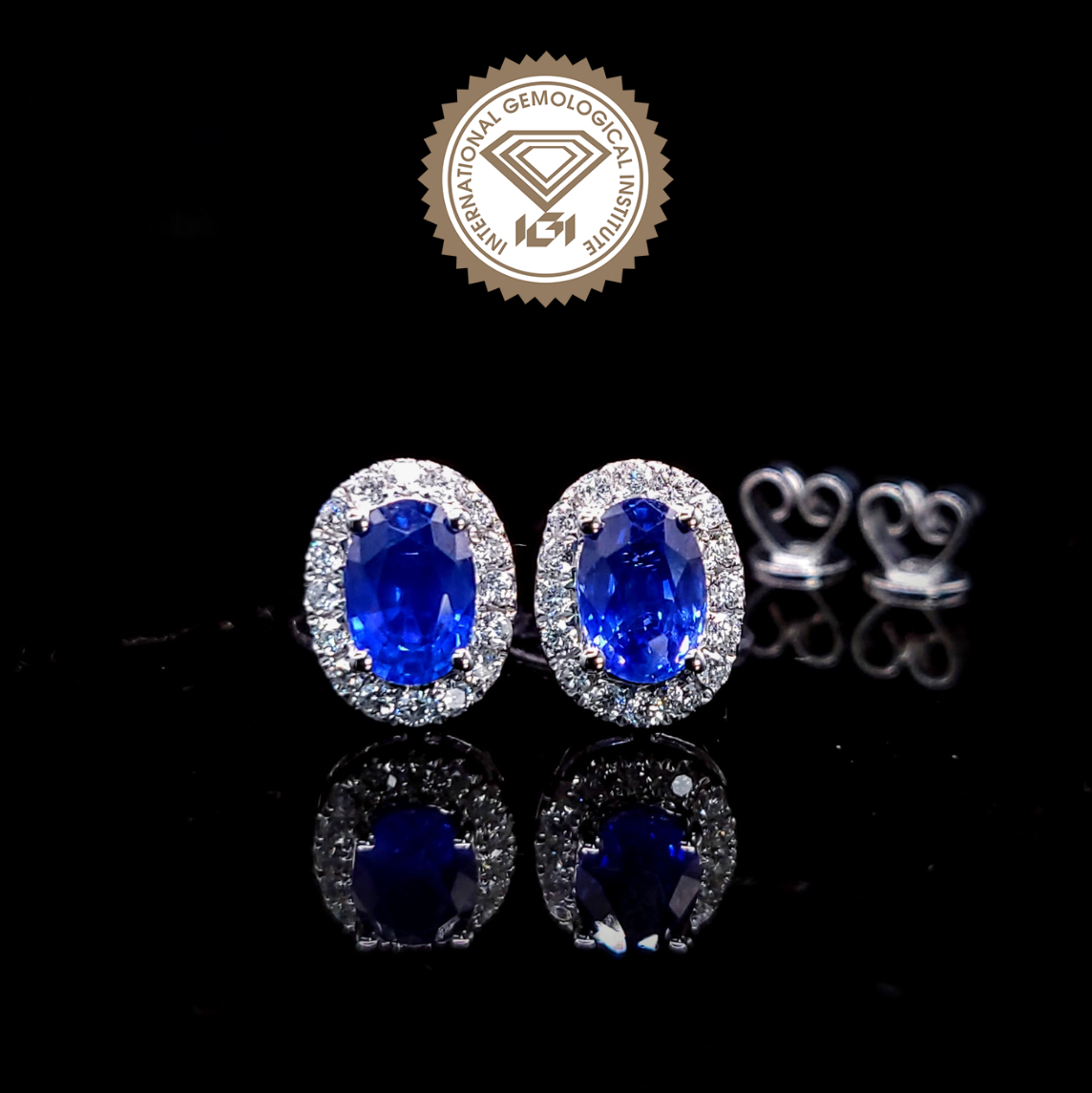 18K White Gold 2.08 Sapphire and Diamond Earrings