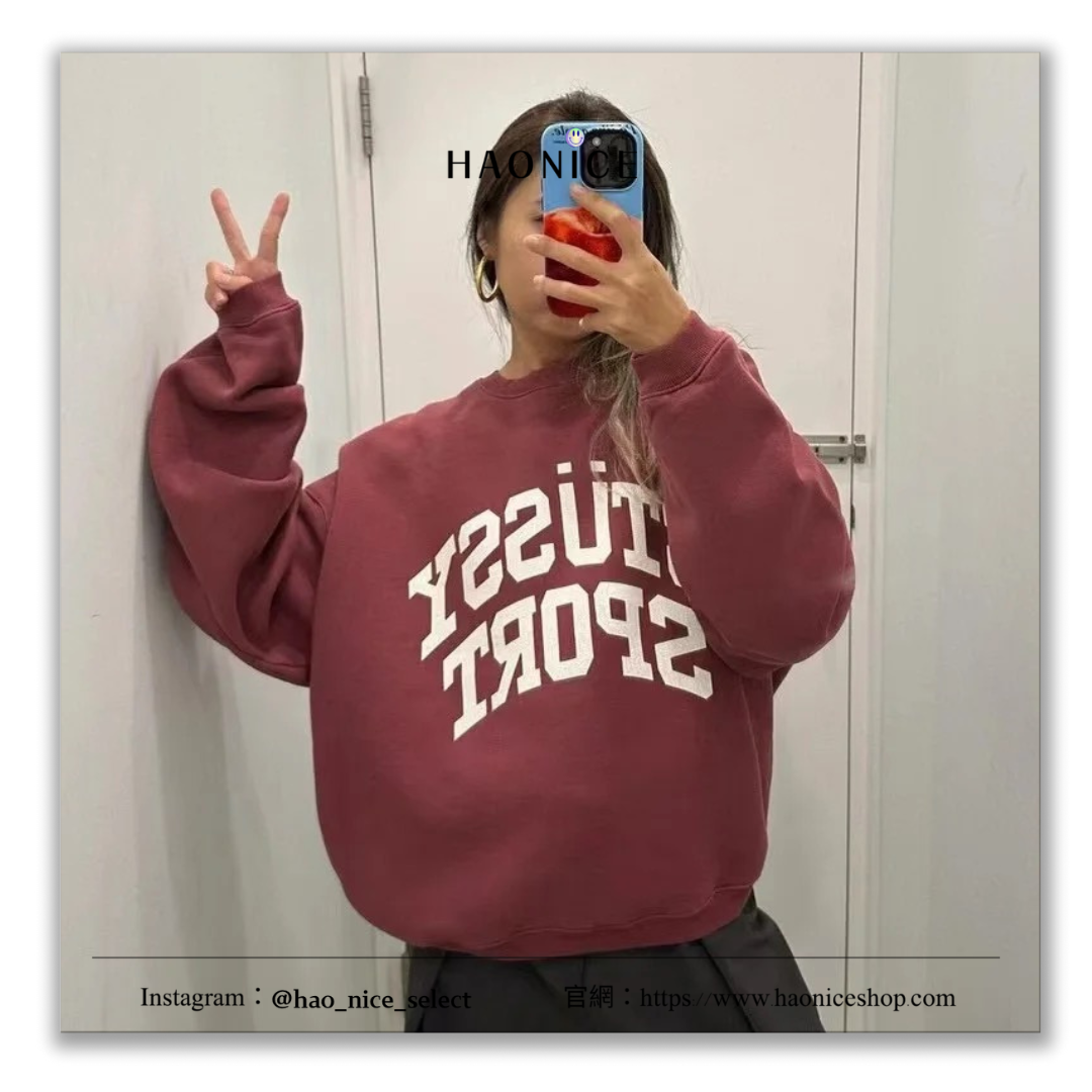 【HAO NICE 】美式🇺🇸潮流STUSSY 24FW 秋冬新款 新款龜裂字母 簡約字母單調配色 百搭款長袖 大學T