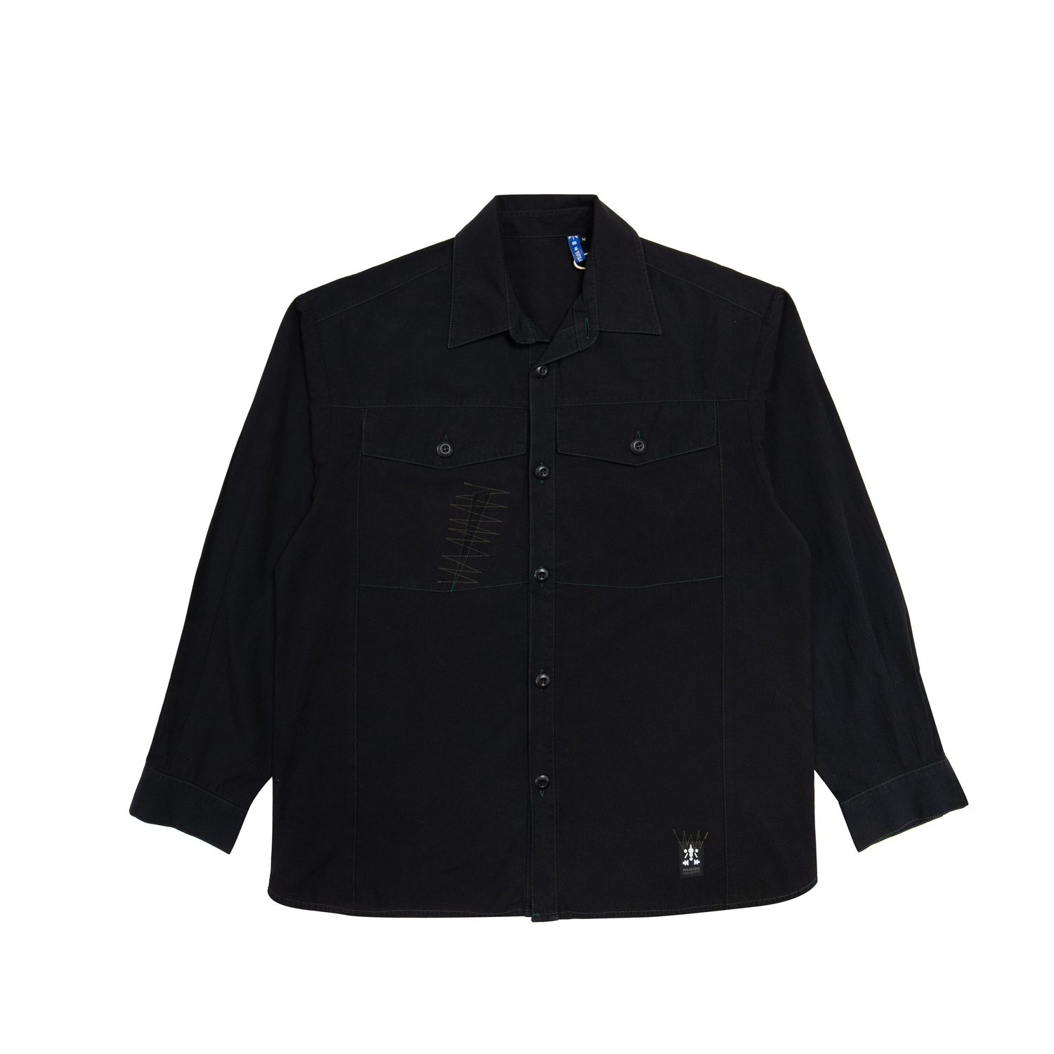 補丁雙口袋長袖襯衫-特種黑
