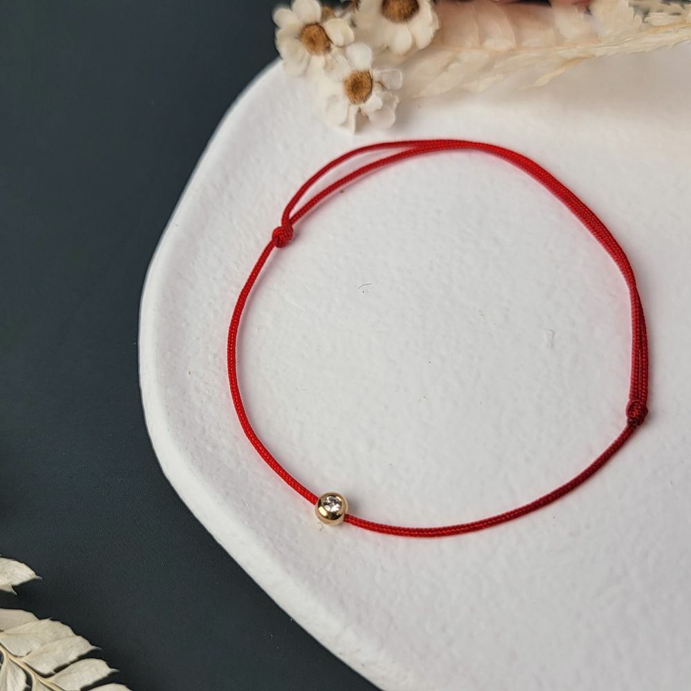 【me.luxe】K18月亮鑲3分鑽雙紅繩手鍊