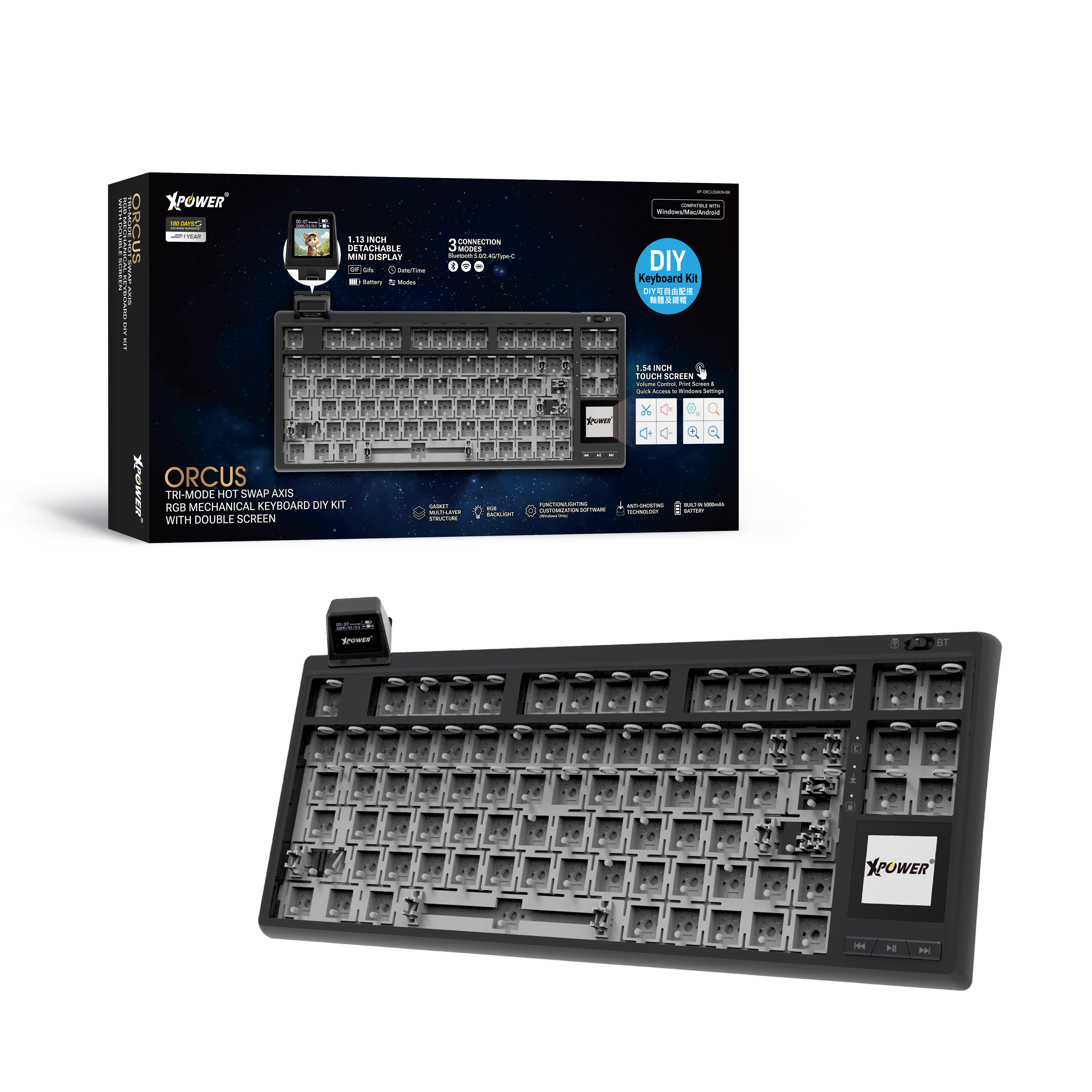 XPower Orcus - DIY KIT三模熱插拔可換軸機械鍵盤DIY套件連雙顯示屏