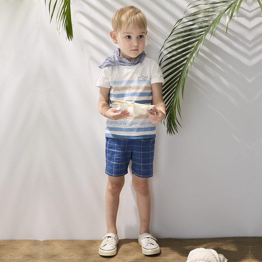 PIPPY 休閒小帆船繡花條紋短袖上衣  米白