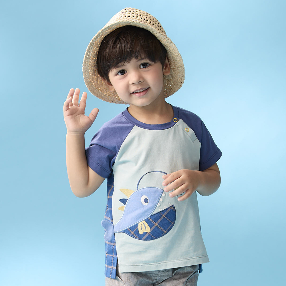 PIPPY 剪接經典格紋輛輛燈籠魚短袖上衣 綠