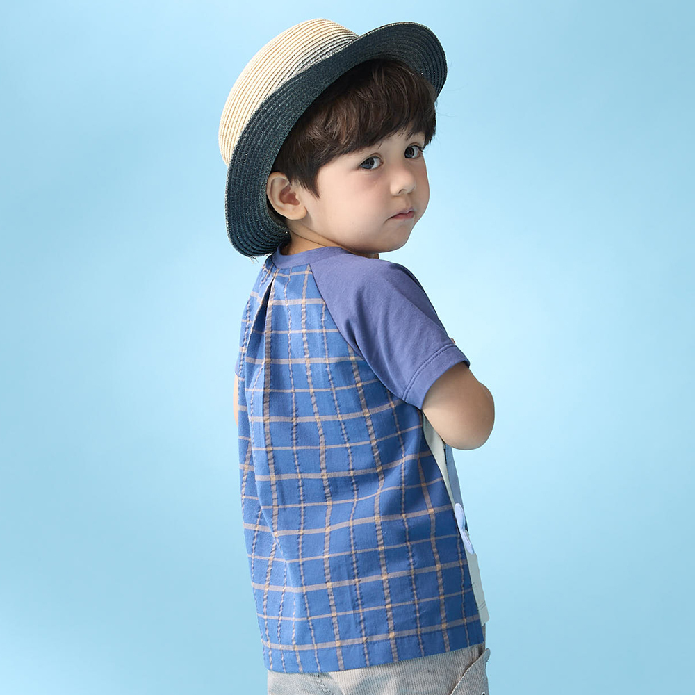 PIPPY 剪接經典格紋輛輛燈籠魚短袖上衣 綠