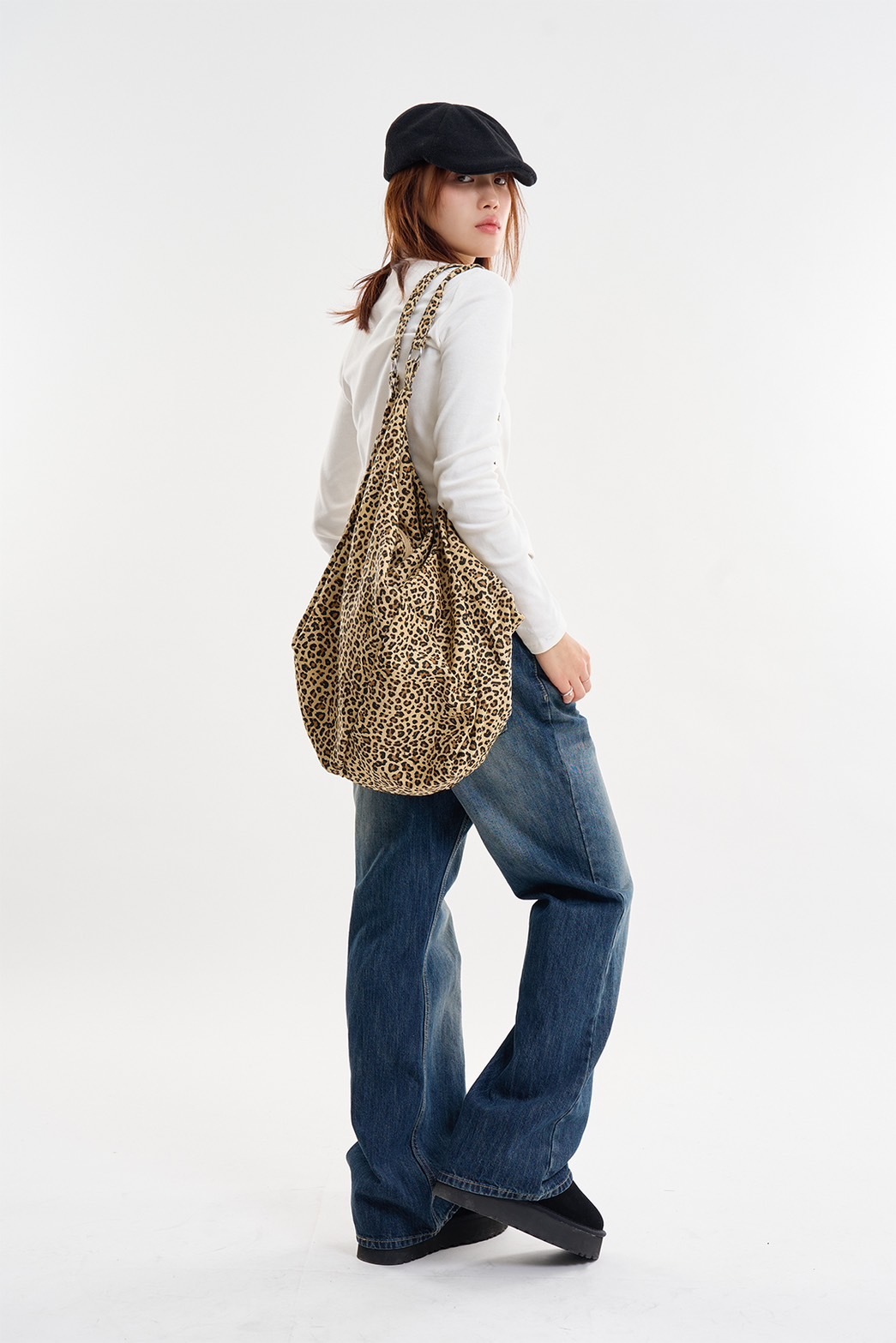 Raucohouse 大容量 豹紋 帆布 單肩包