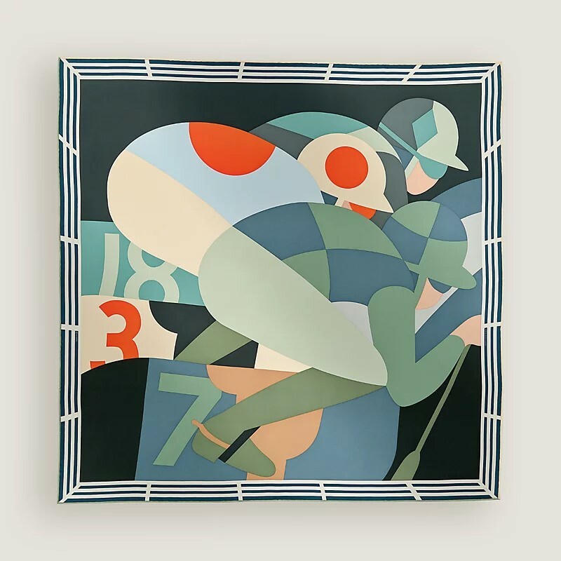 HERMES 18-3-7 scarf 90 vert anthracite / kaki / orange