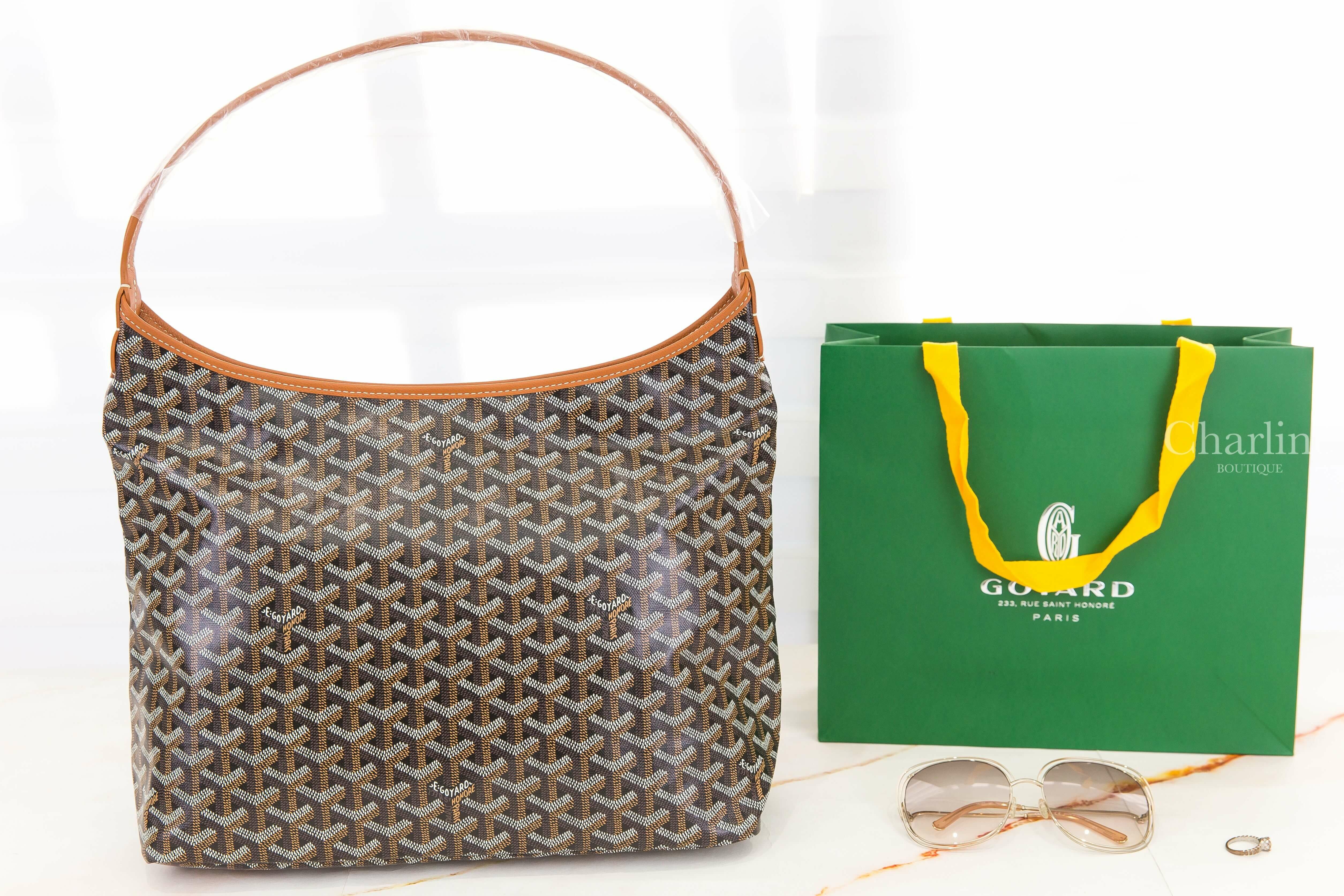 Goyard Bohème Hobo Bag 黑色拼咖啡色滾邊黃色愛心帆布小牛皮手提肩背包-Charline Boutique 精品代購