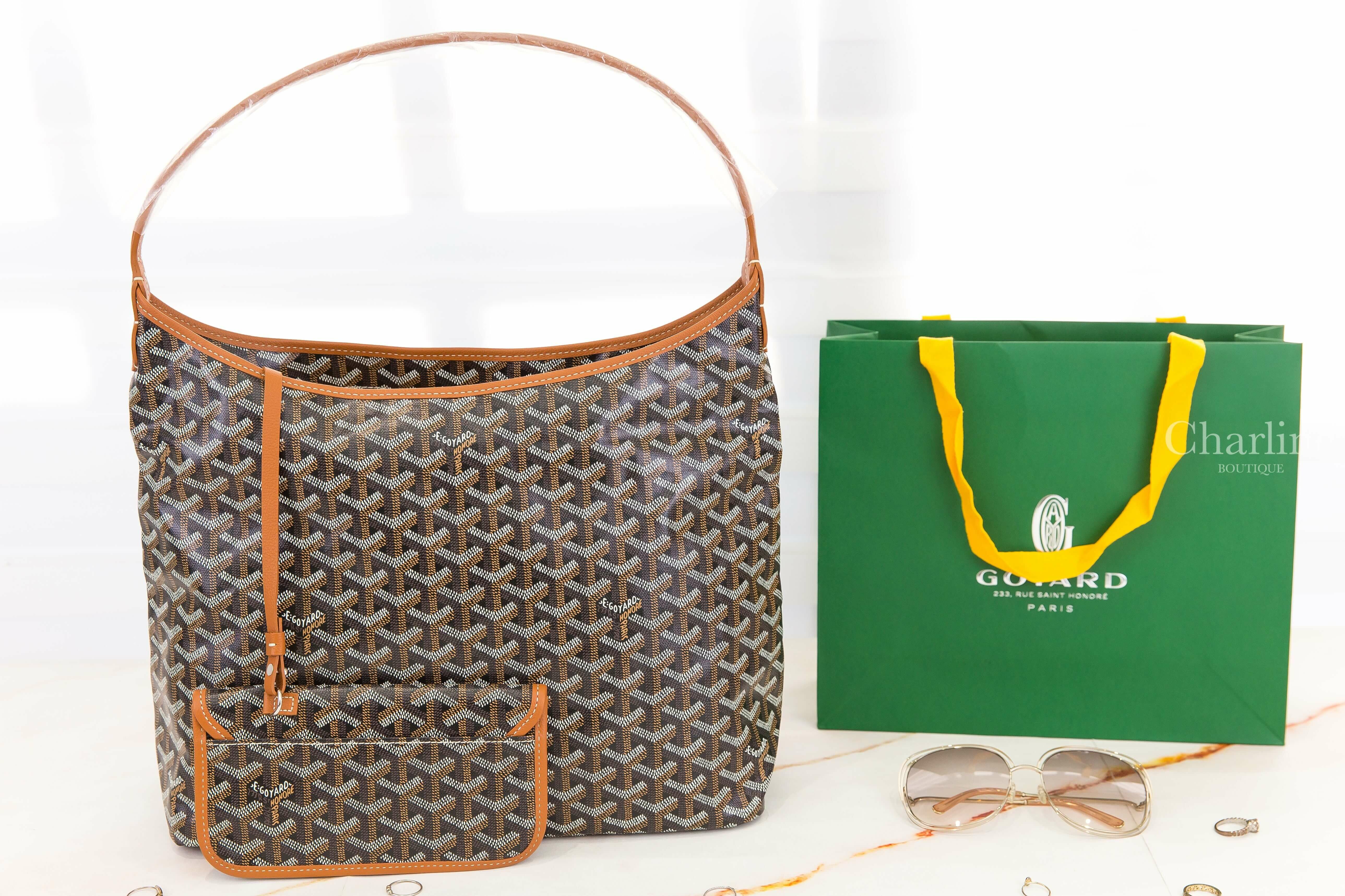 Goyard Bohème Hobo Bag 黑色拼咖啡色滾邊黃色愛心帆布小牛皮手提肩背包-Charline Boutique 精品代購